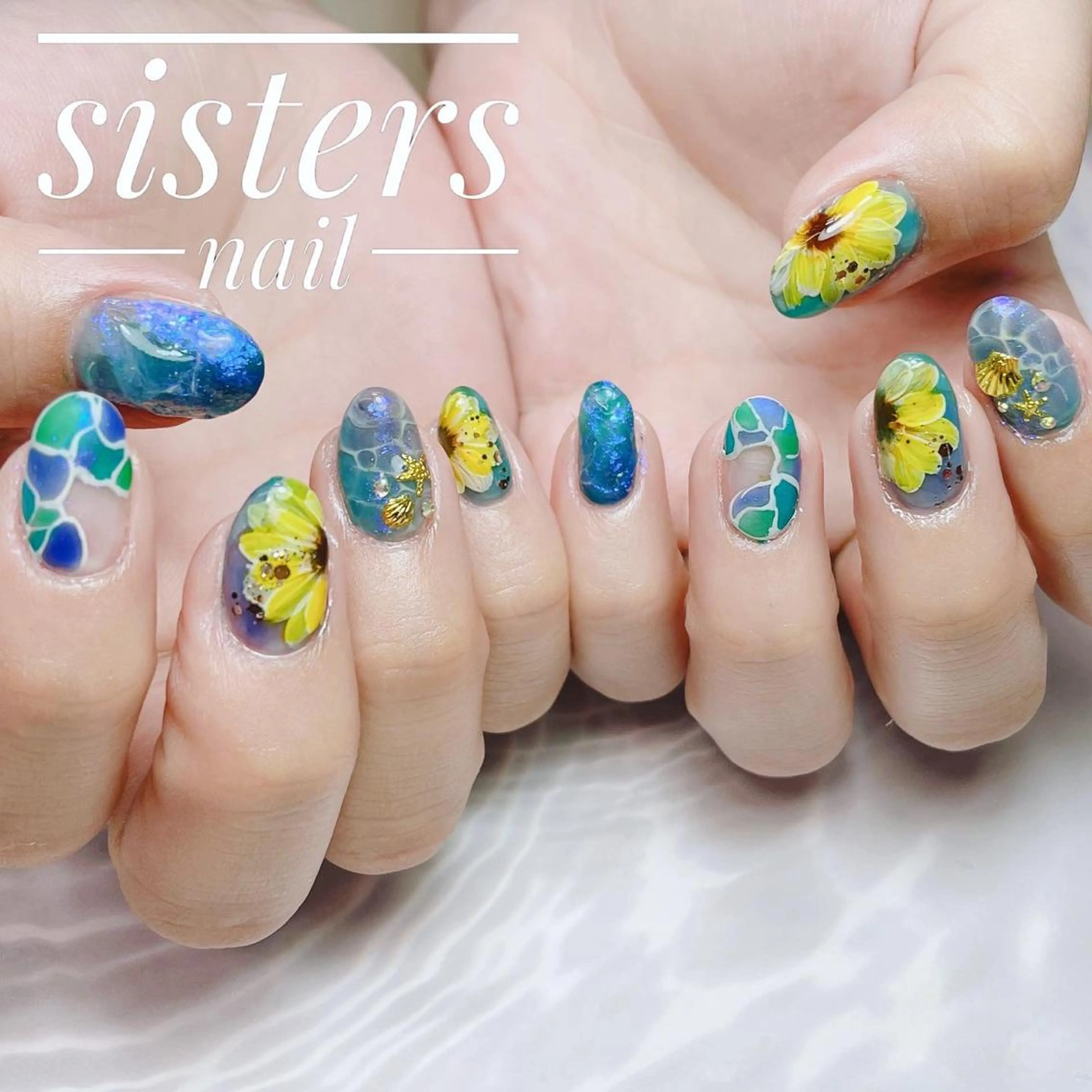 ネイル アートネイル フラワーネイル 氷ネイル・うるうるネイル 夏ネイル sisters nail.fのネイルデザイン