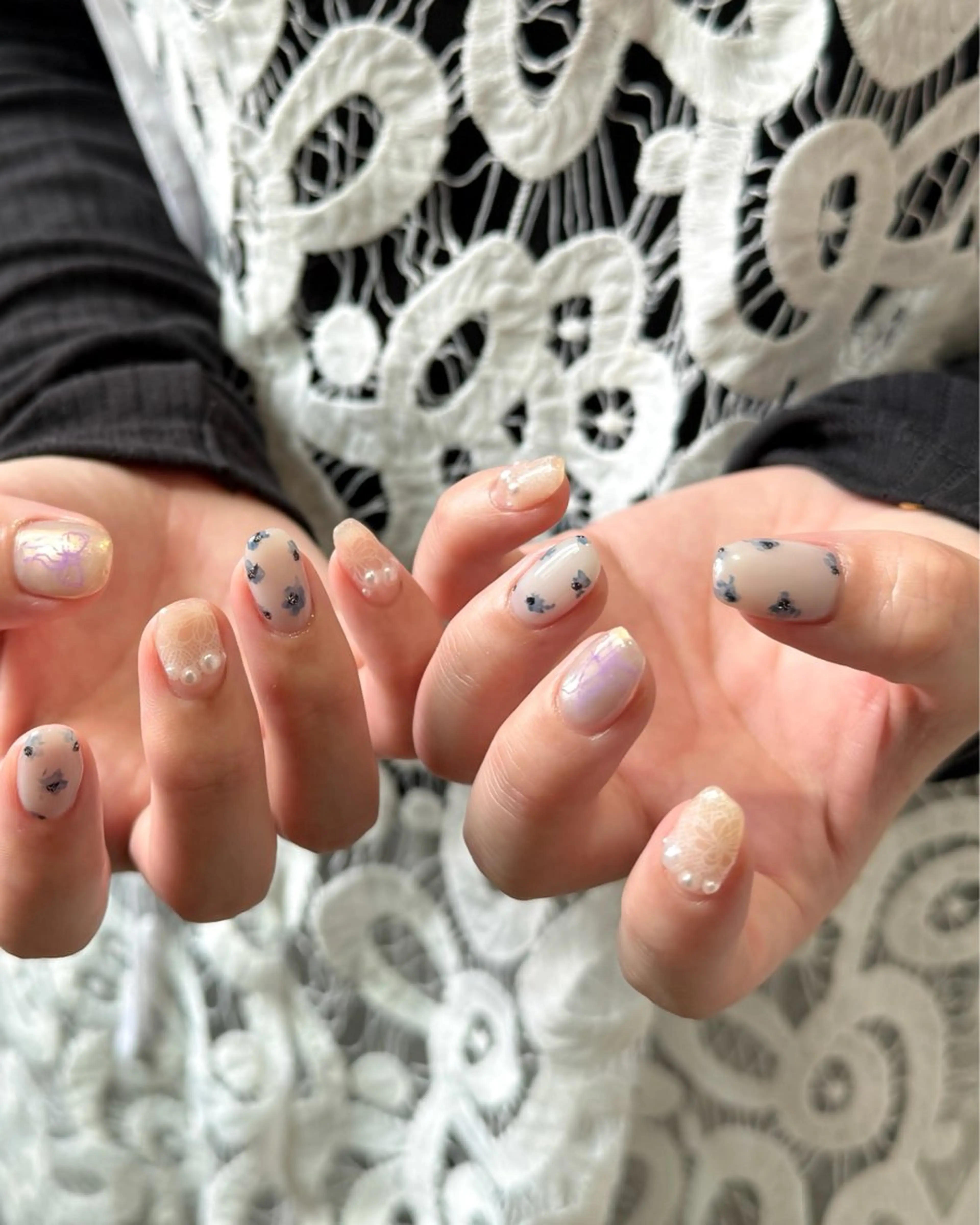 ネイル フラワーネイル レース マグネットネイル リボン ハンドネイル pointillé .ayaのネイルデザイン