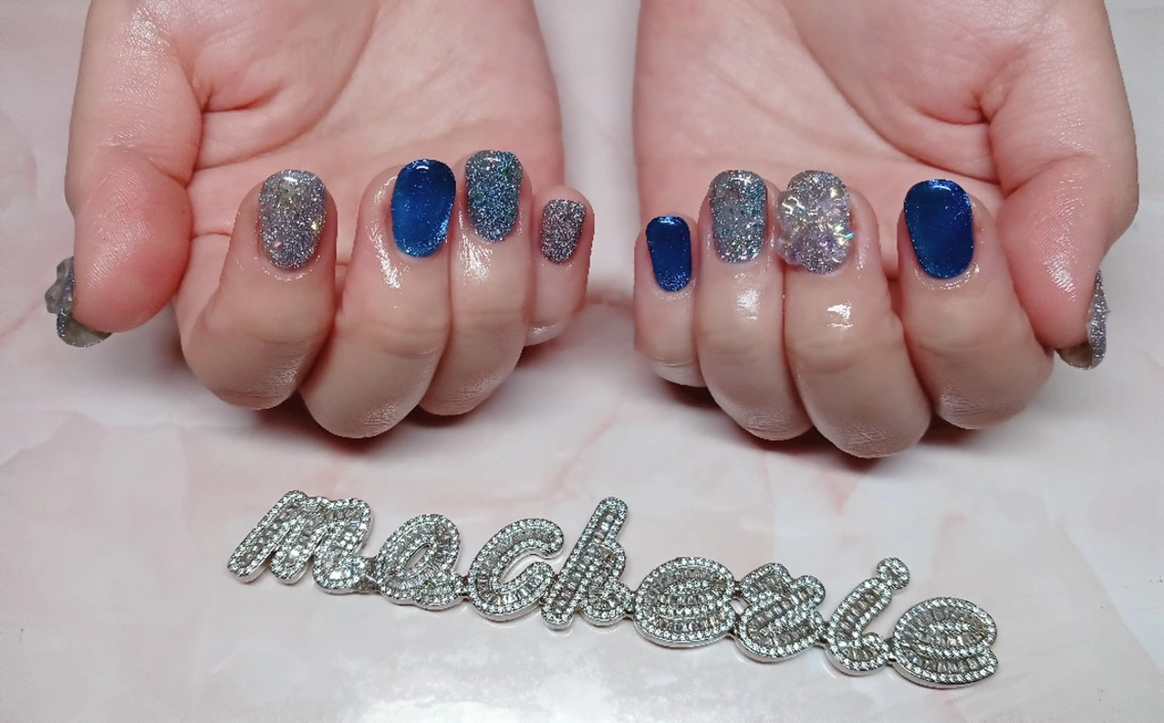 ネイル ブルー フラッシュネイル マグネットネイル ハンドネイル Nail Salon macherieのネイルデザイン