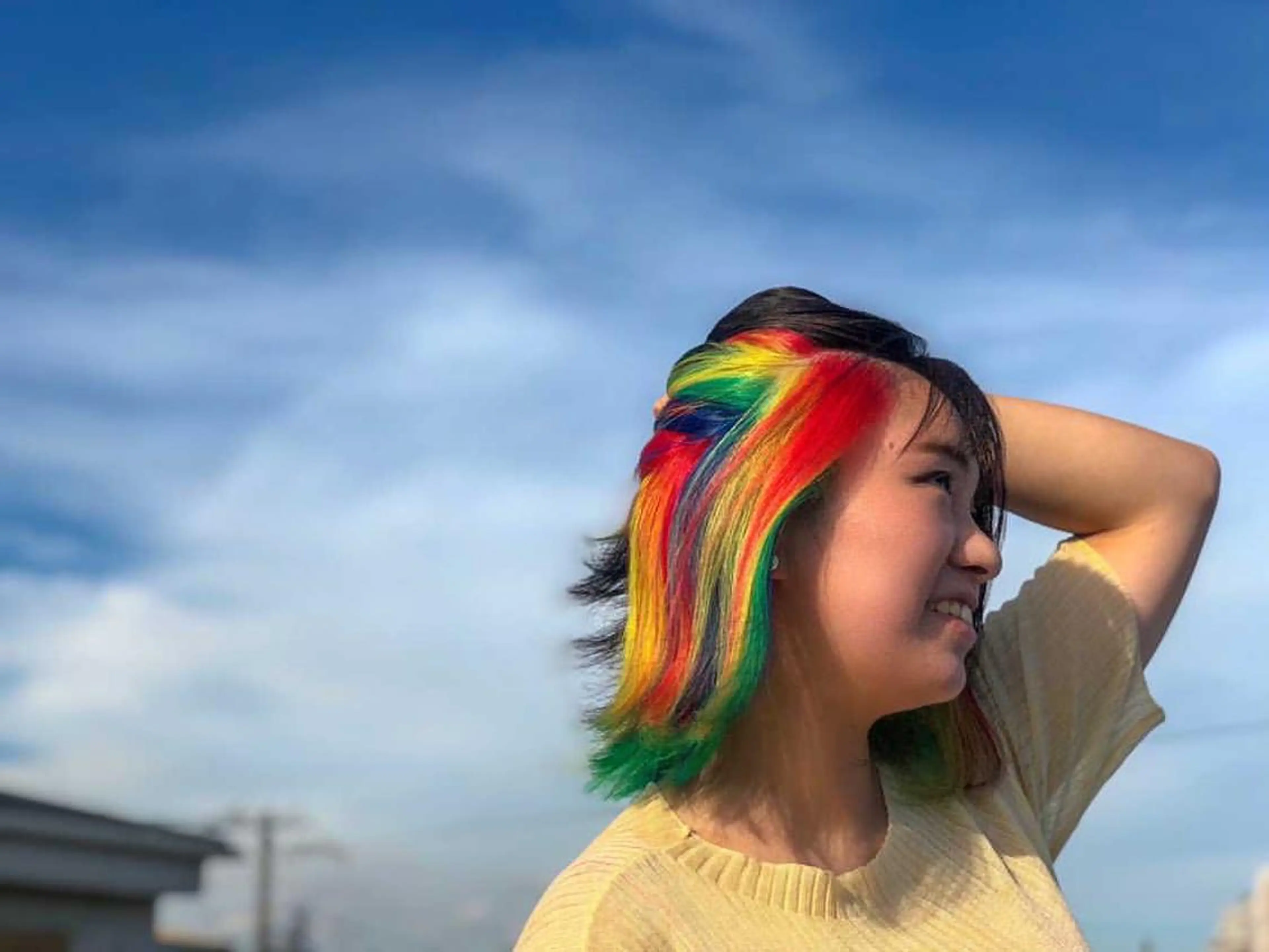 セミロング カラー メンズ メンズブリーチ メンズインナーカラー 黒髪 ブリーチ ブルーカラー THE./ブリーチ 透感カラー/髪質改善のヘアスタイル