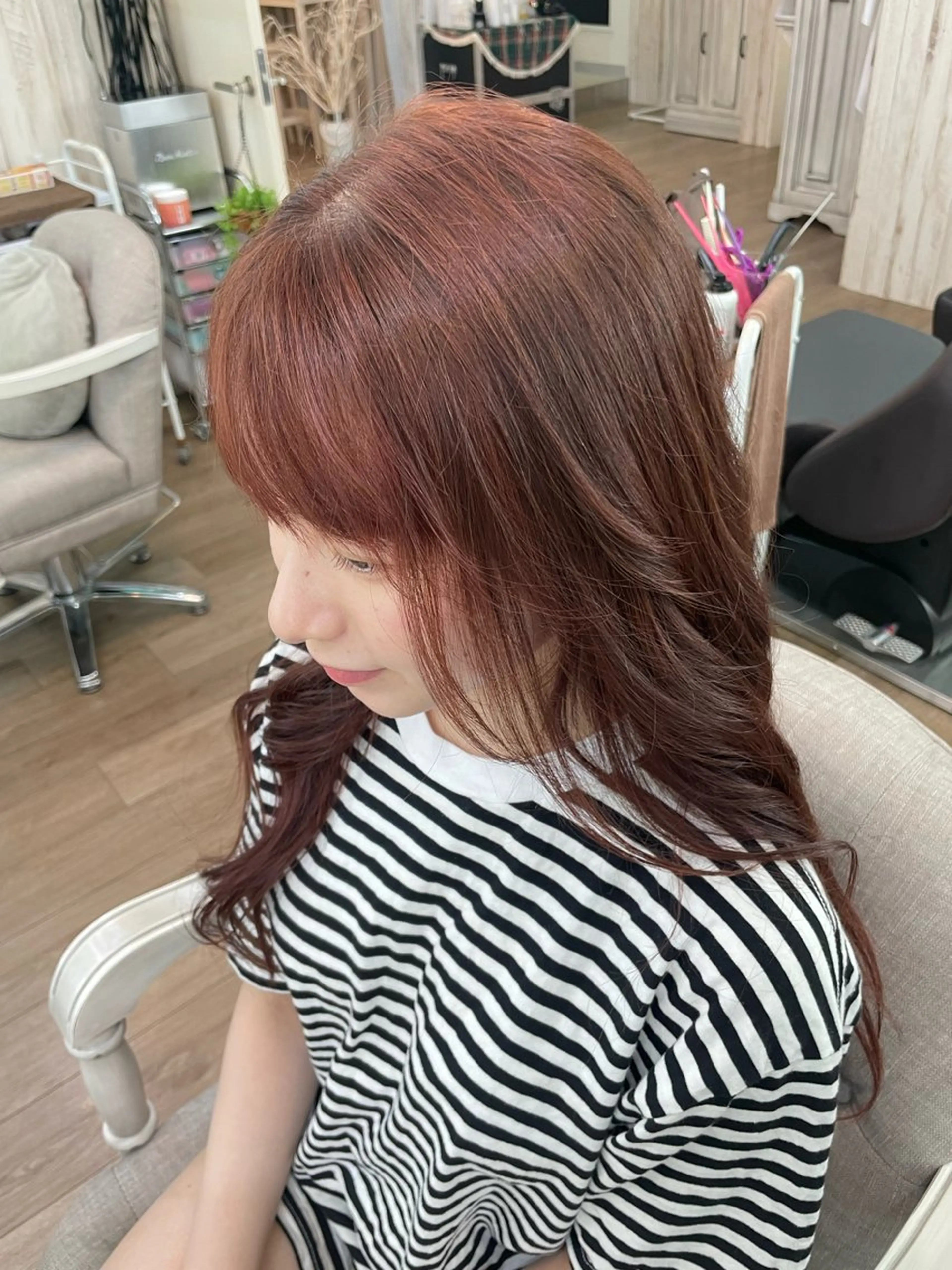 ロング ピンクブラウン カット ヘアカラー トリートメント 🐆アンドウ チカコ🦓のヘアスタイル