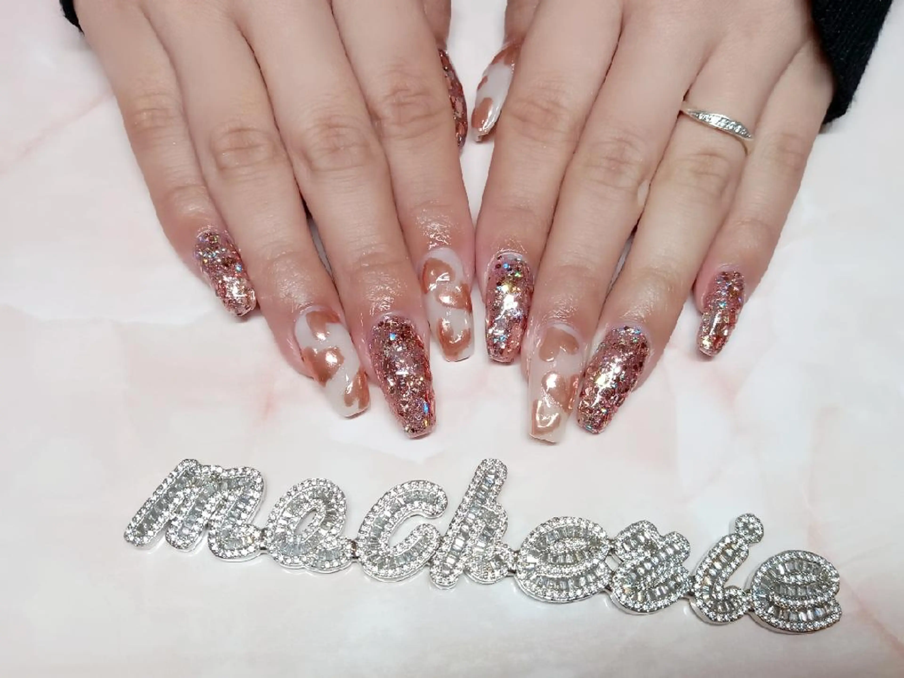 ネイル ハート キラキラネイル ハンドネイル Nail Salon macherieのネイルデザイン
