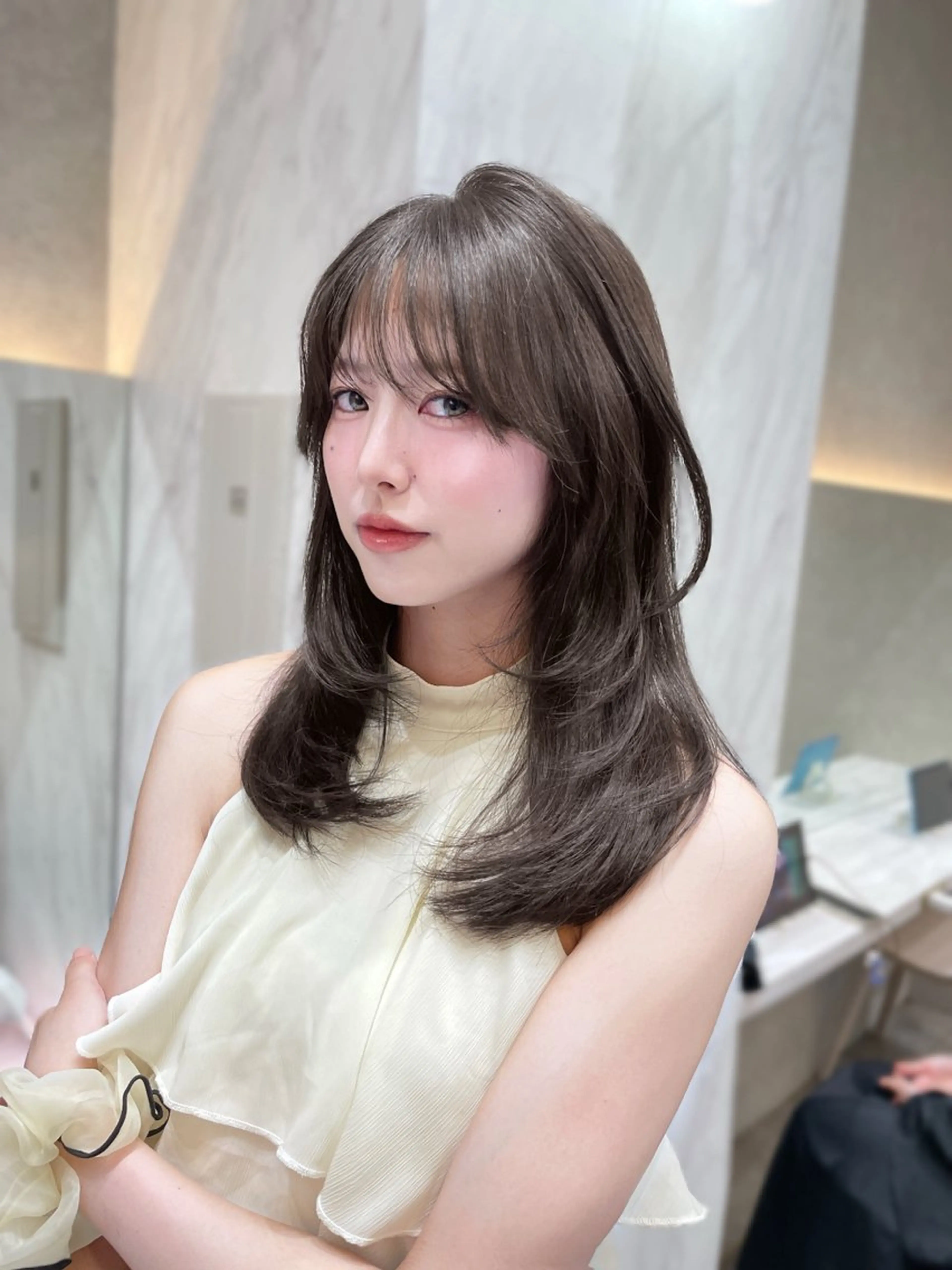 セミロング カット ヘアカラー MOE 福岡韓国ヘア✧︎のヘアスタイル