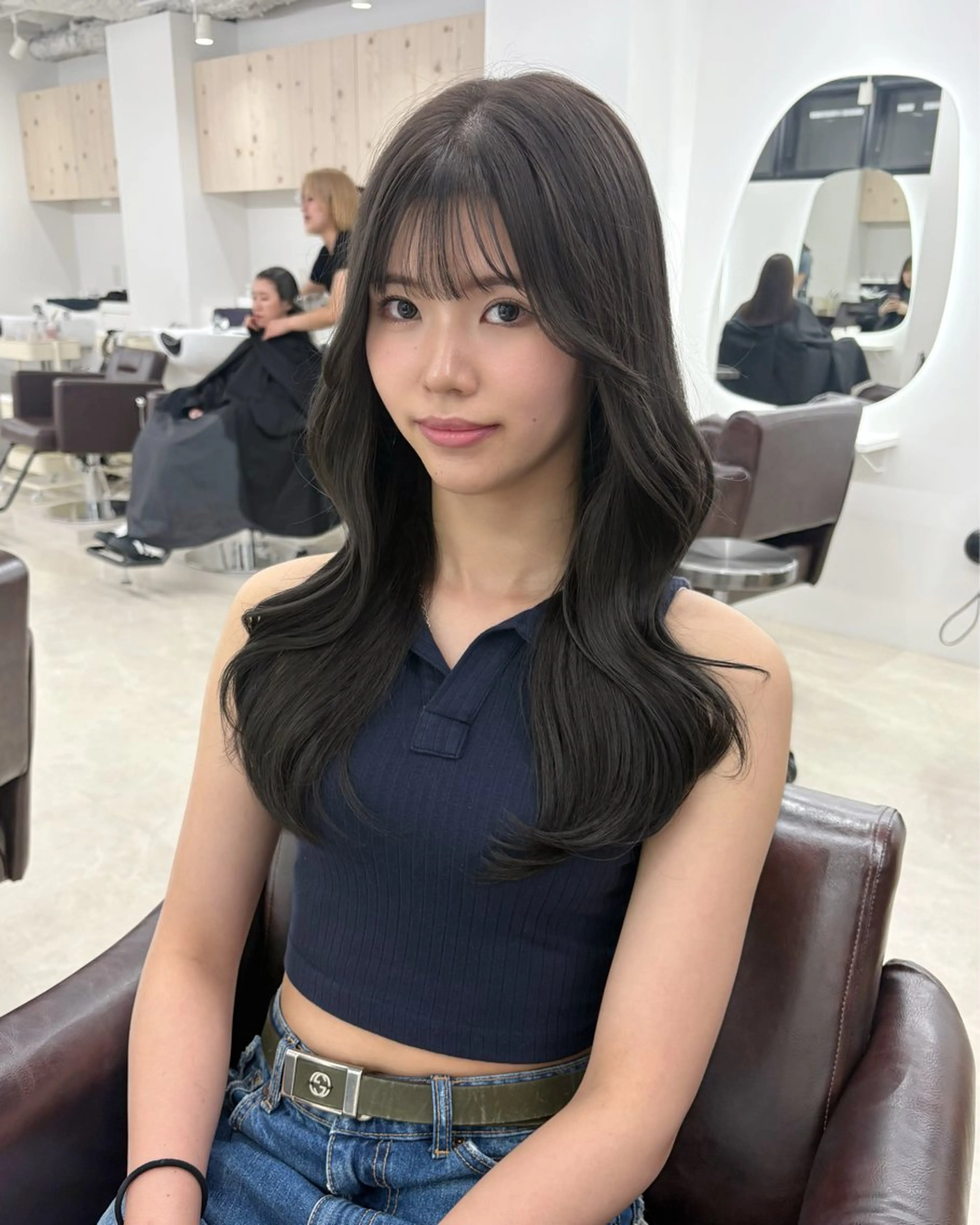 ロング カラー カット ヘアカラー トリートメント ヘアセット 新宿/韓国ヘア/ 髪質改善ストレートのヘアスタイル