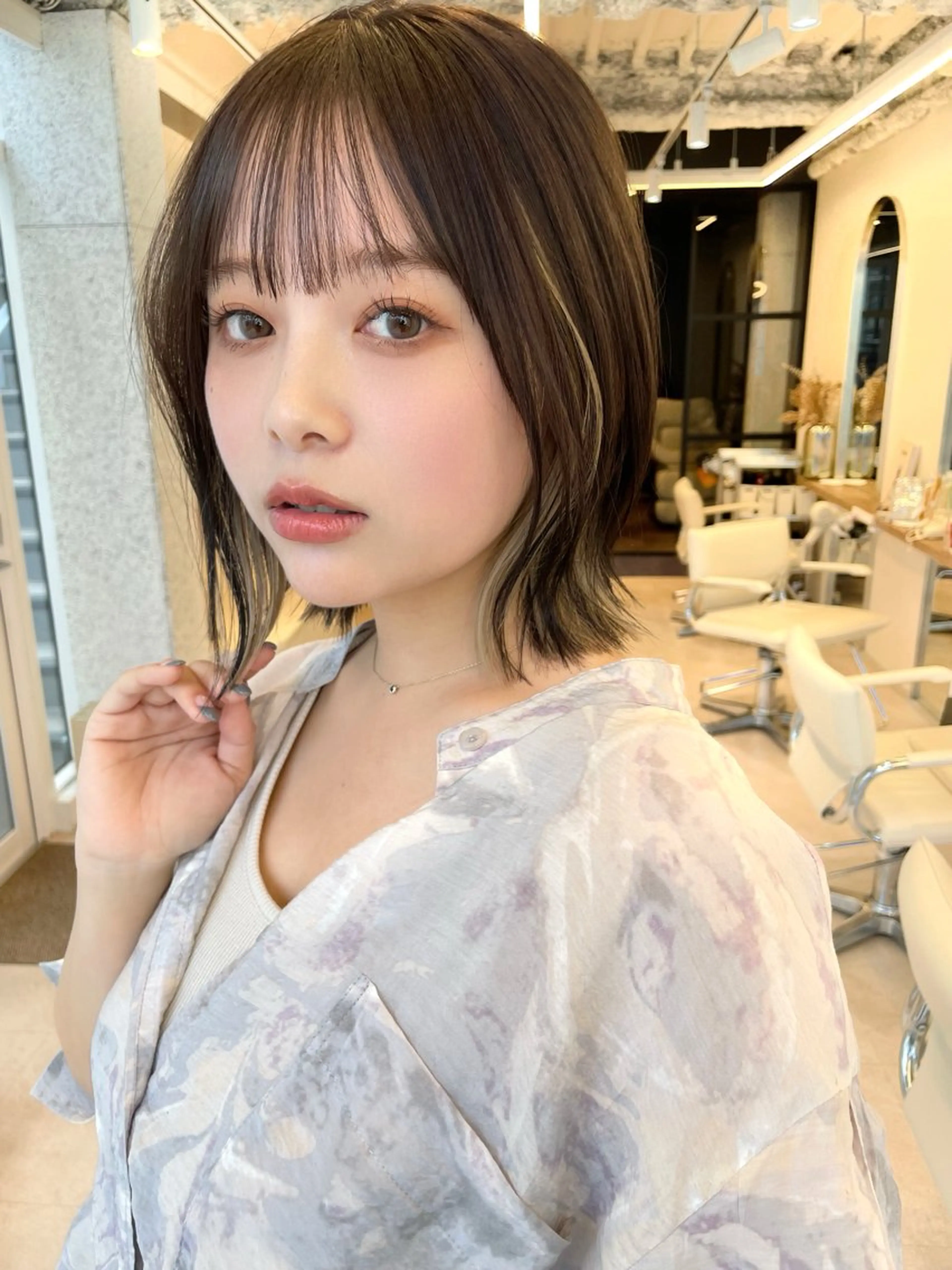 ショート ボブレイヤー ボブ くびれヘア 韓国風ヘア レイヤーカット 結べるレイヤーボブ くびれLady表参道のヘアスタイル