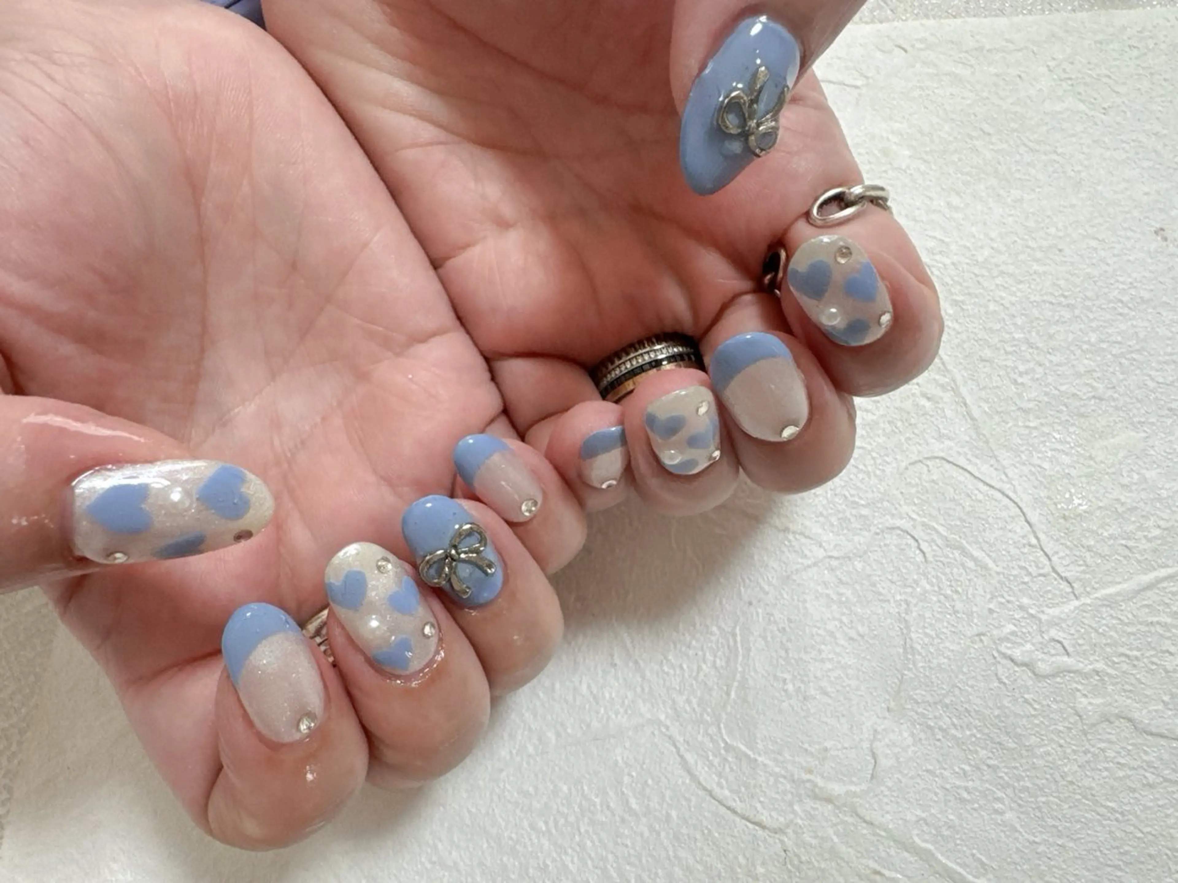 ネイル フットネイル ジェルネイル ハート 水色 パラジェル kiki nail たまプラーザのネイルデザイン