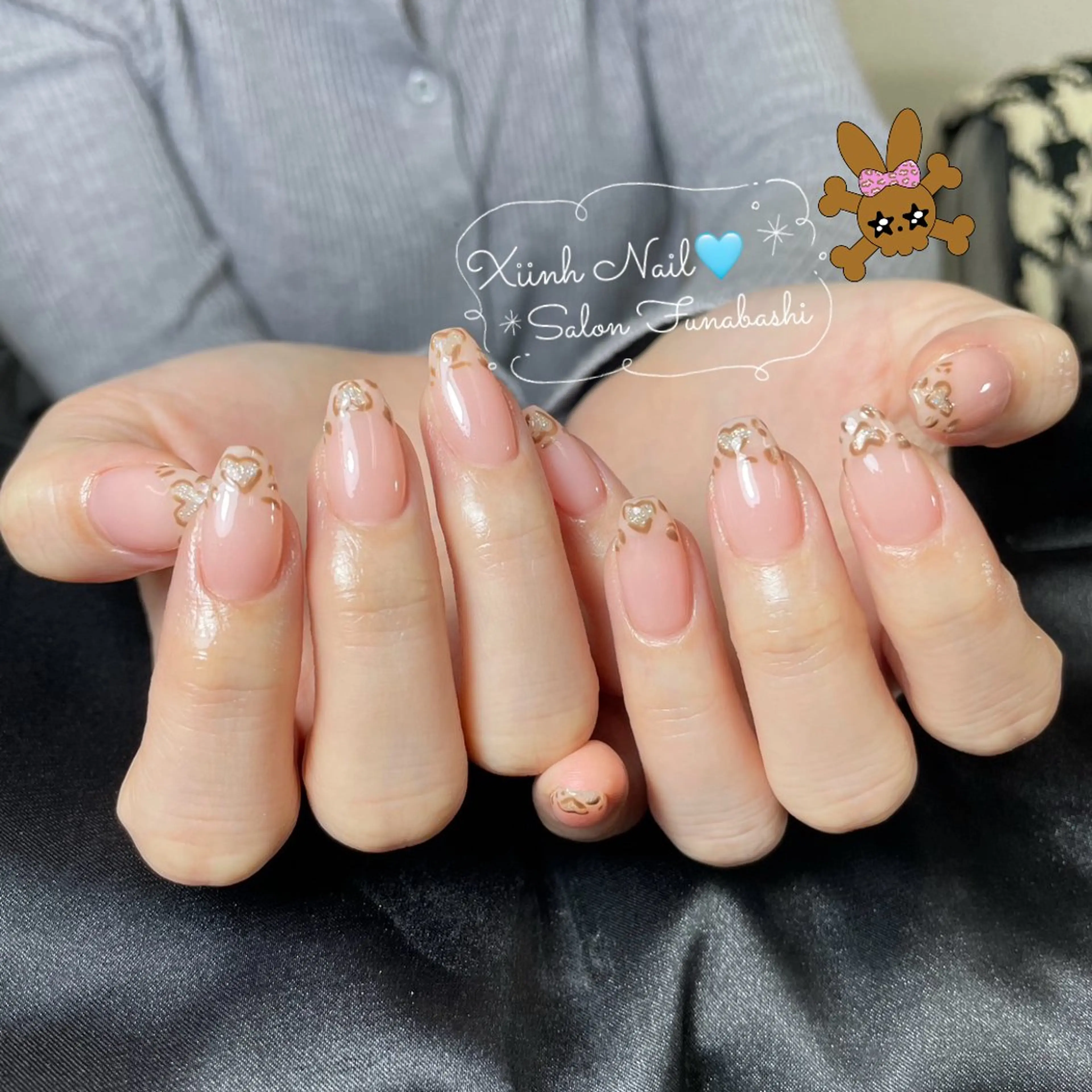 ネイル ブラウン チークネイル 桜ネイル 長さ出し フットネイル ハンドネイル XIINH NAIL SALONのネイルデザイン