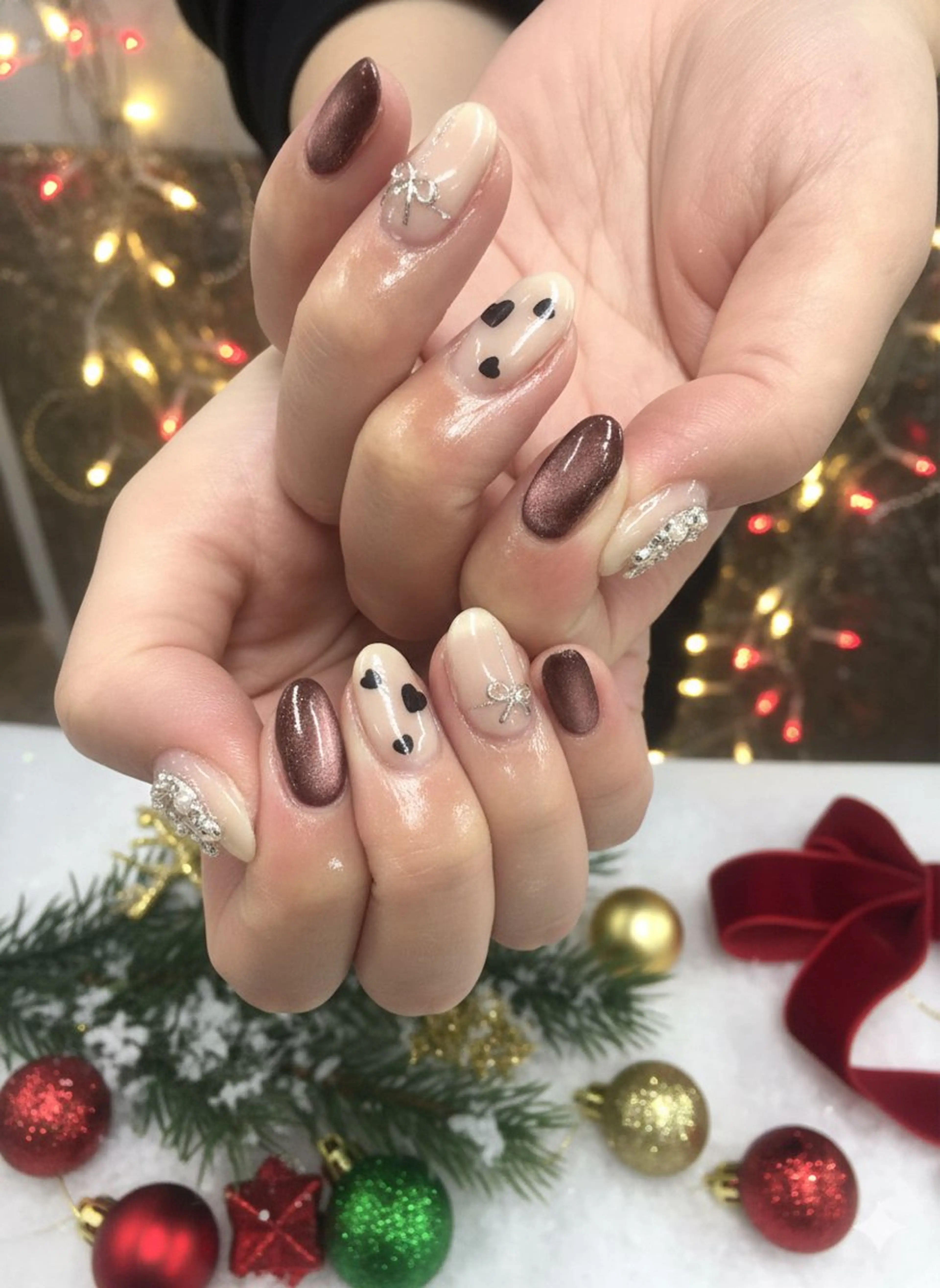 ネイル ハート 冬ネイル クリスマス ハンドネイル .N YUKIのネイルデザイン