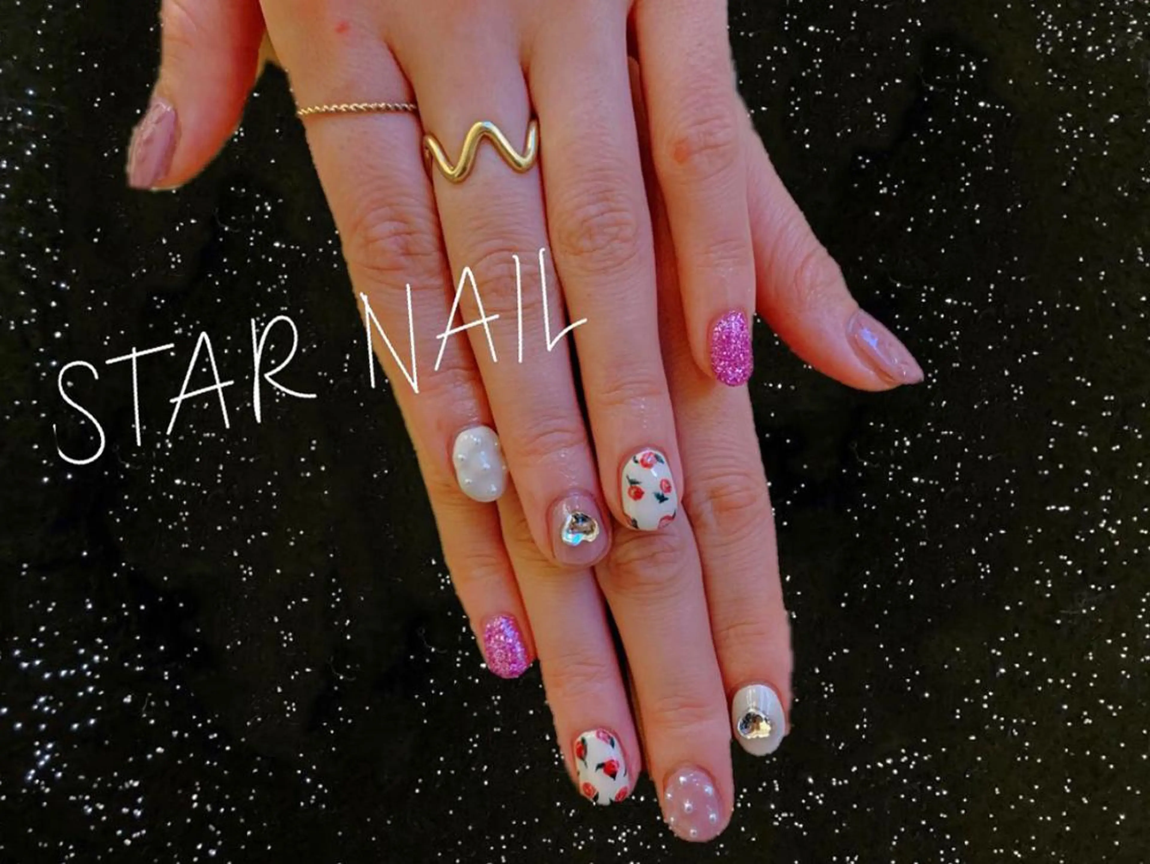 ネイル ハート ラメ(グリッター) ピンク STAR NAILのネイルデザイン