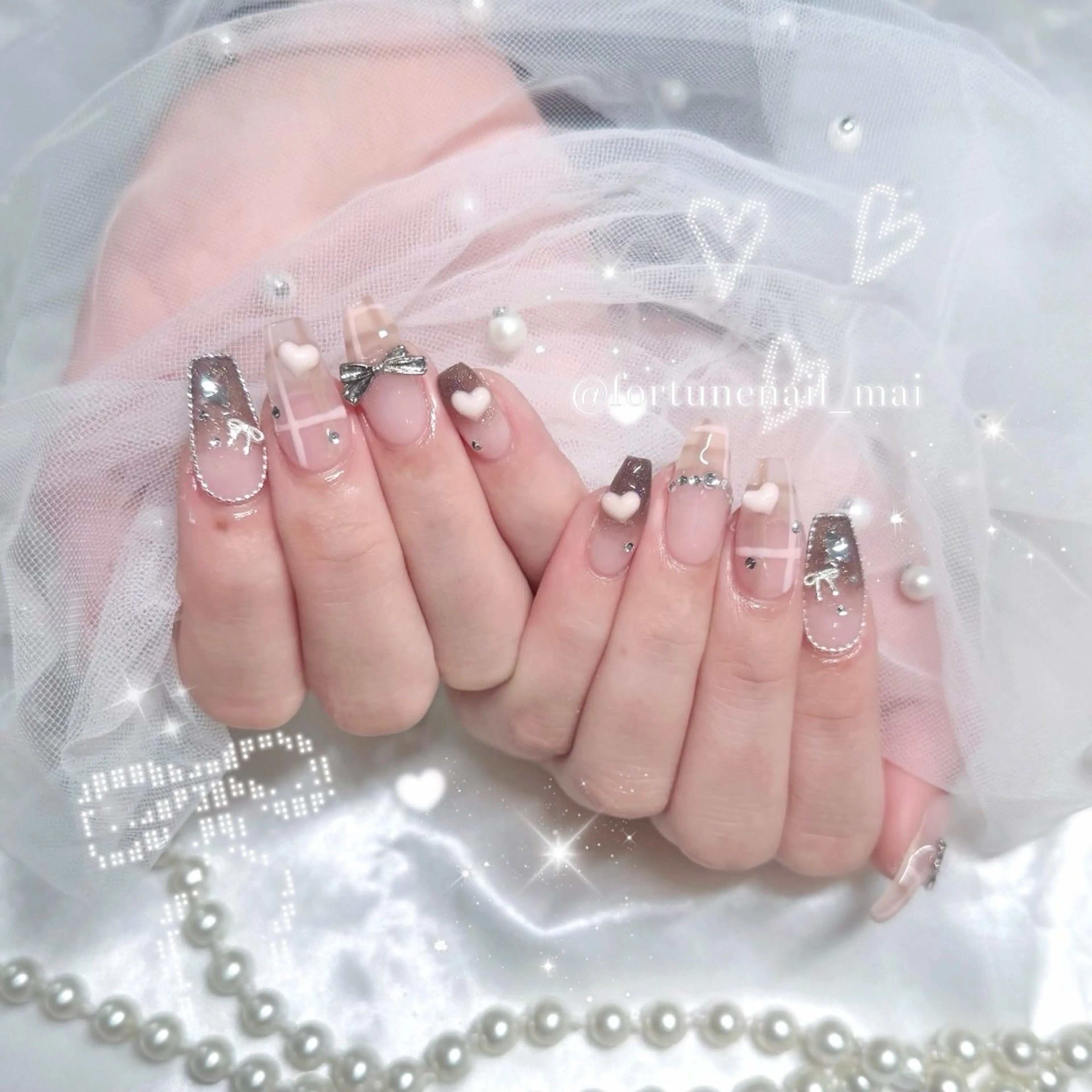 ネイル ガーリー ハンドネイル 🎀Mai 🎀✩.*のネイルデザイン