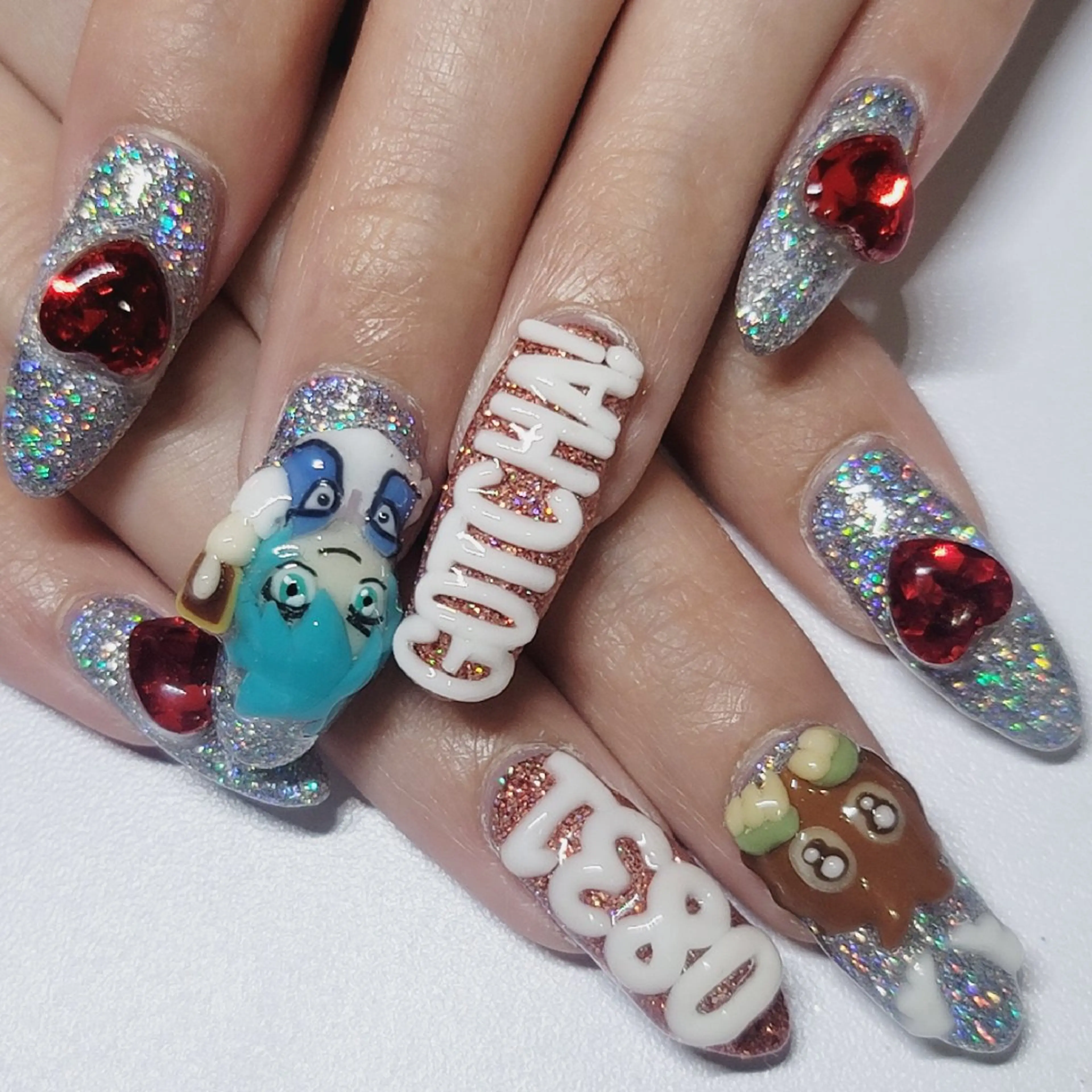 ネイル アートネイル オーロラネイル ボルドー ラメ(グリッター) シルバー ハンドネイル よしだ ひろきのネイルデザイン