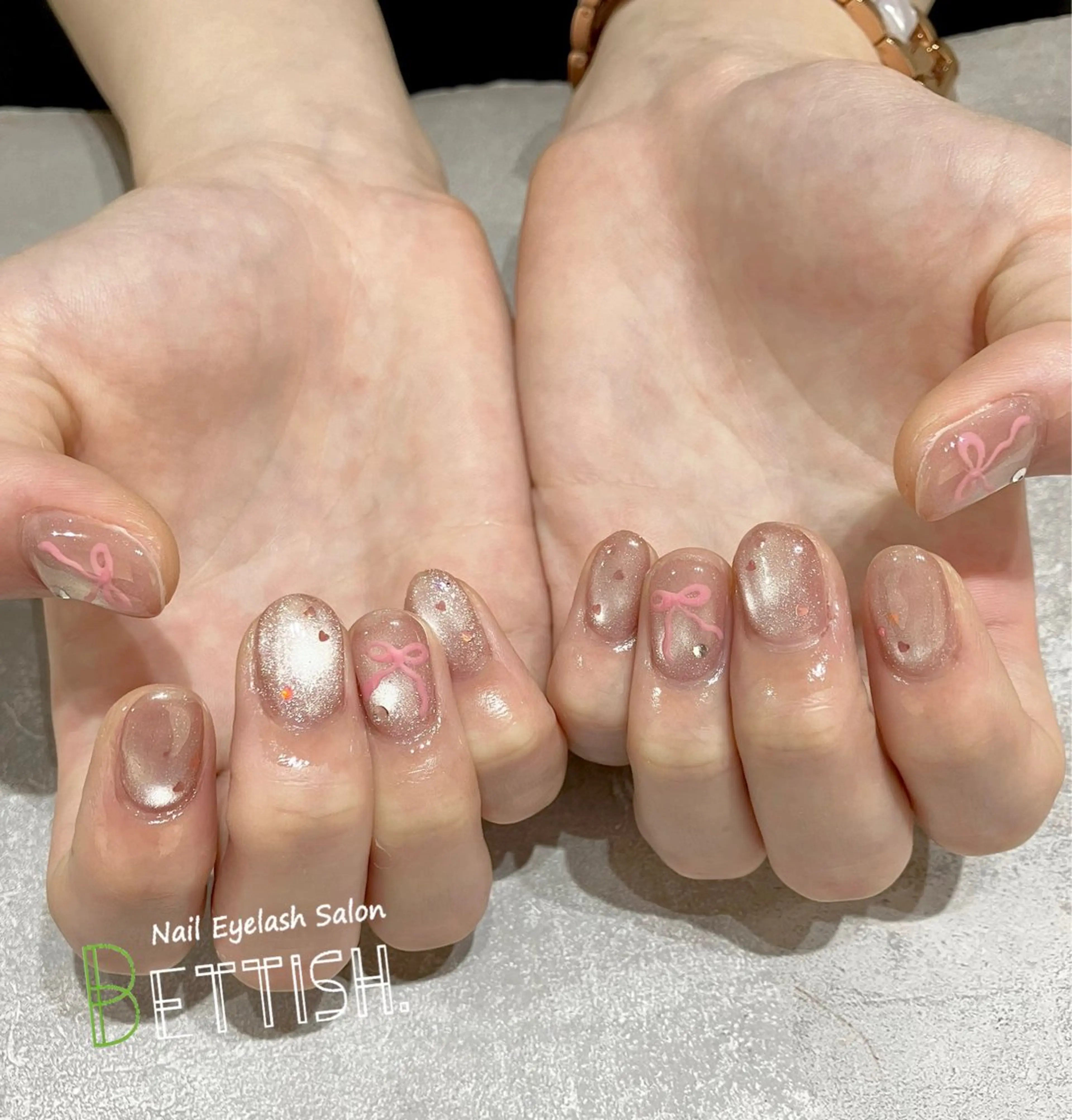 ネイル ハート ピンク リボン ハンドネイル BETTISH. KUMIKO☺︎︎のネイルデザイン