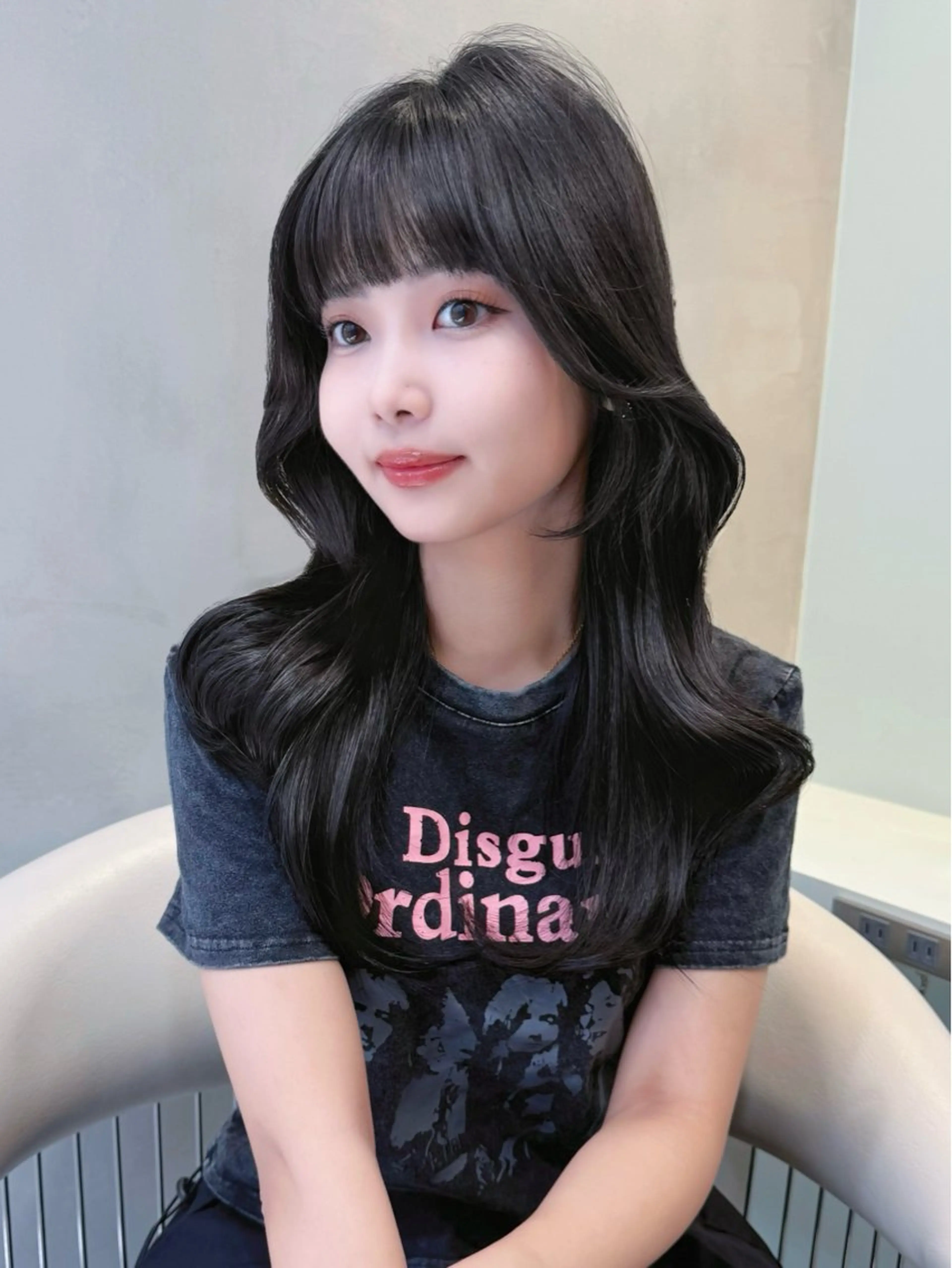 ロング カラー グレージュ 韓国風ヘア レイヤーカット レイヤーカット、ボブ GLROWのヘアスタイル