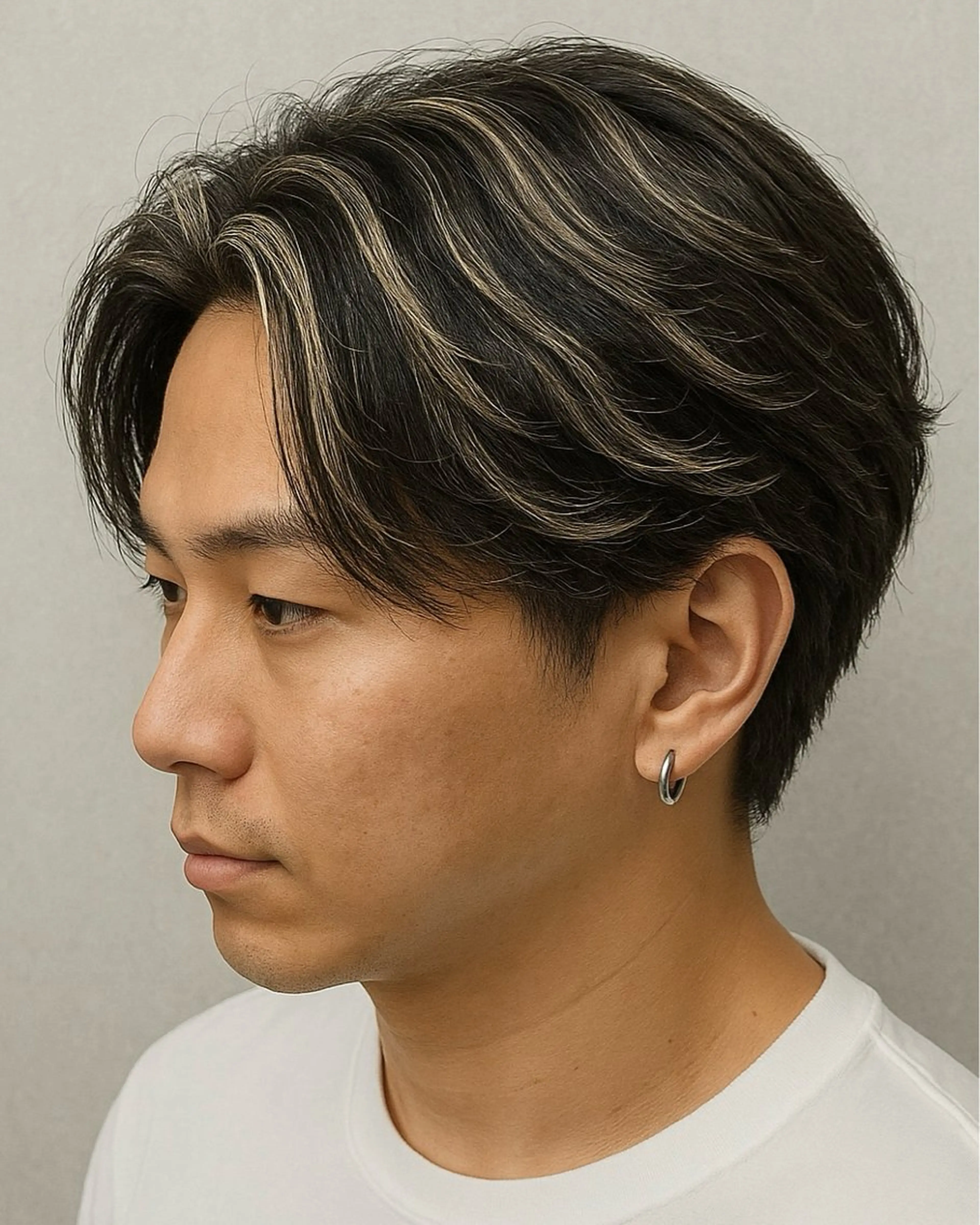 ミディアム ハイライト レイヤーカット カット ヘアカラー ハイライトカラー 浦和メンズ新井涼太のヘアスタイル