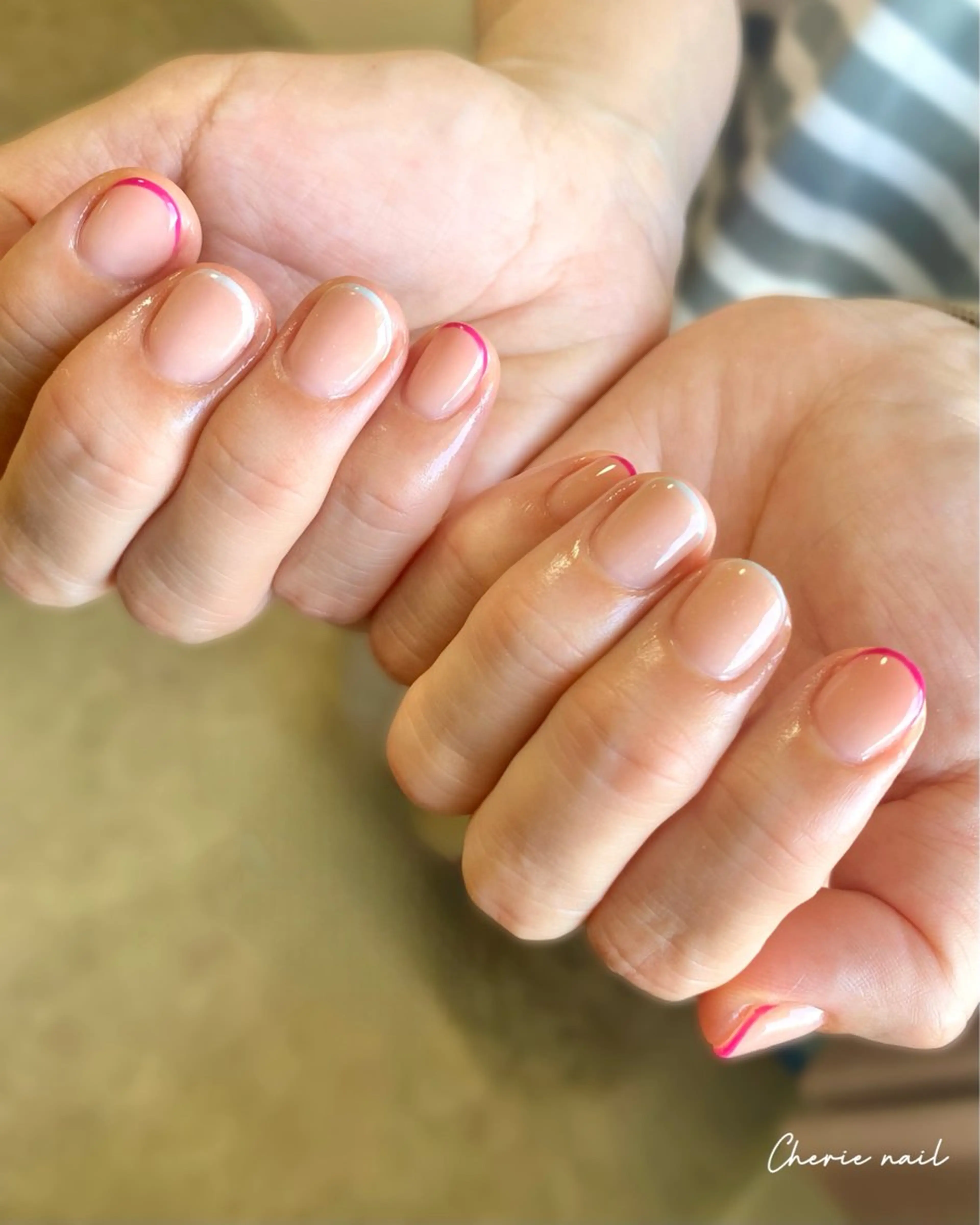 ネイル フレンチネイル ジェルネイル シンプルネイル 夏ネイル ハンドネイル Cherienail yunaのネイルデザイン