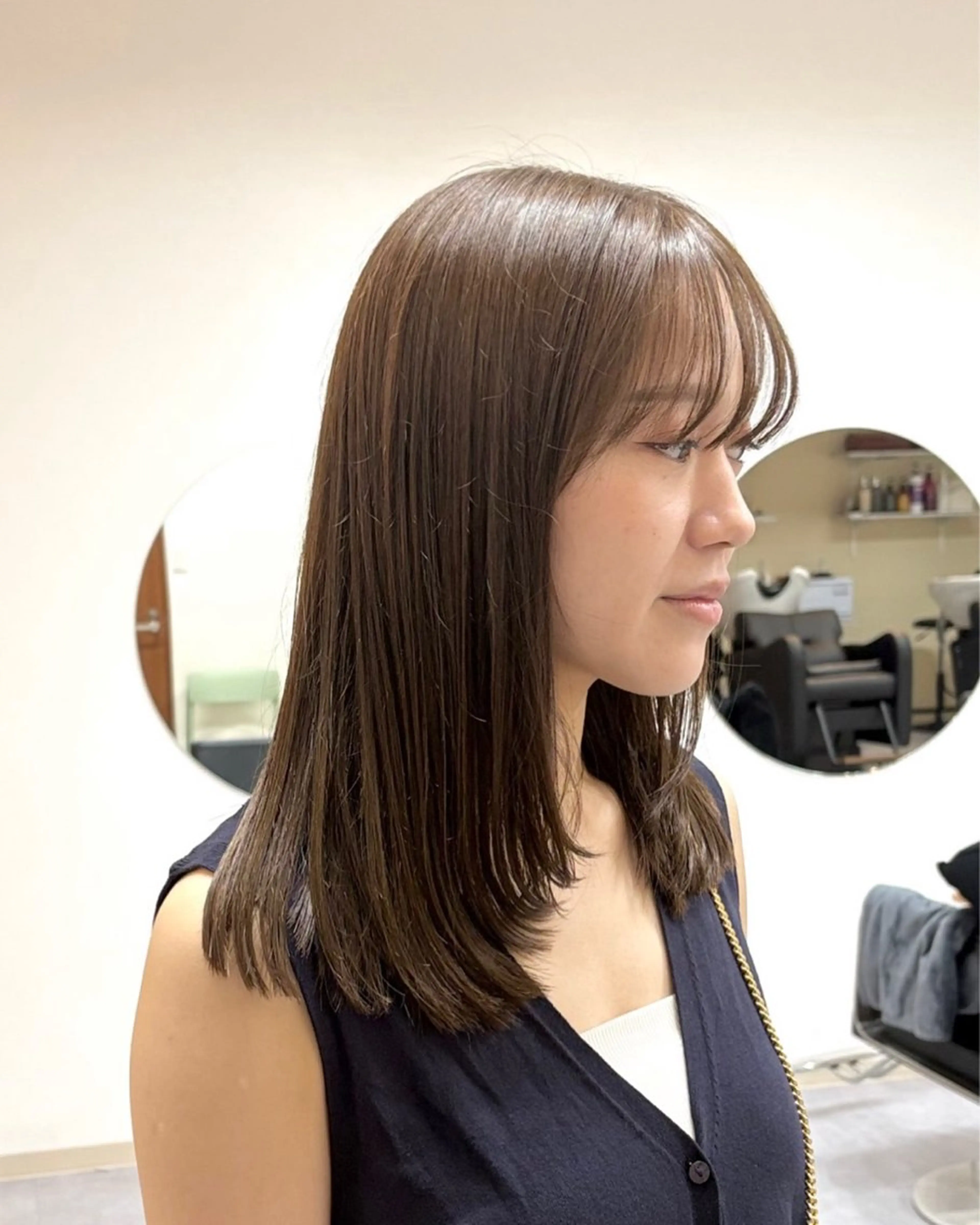 セミロング カラー 顔周りカット レイヤーカット カット ヘアカラー トリートメント ハル🌸柔色/ ブリーチなし/艶髪のヘアスタイル