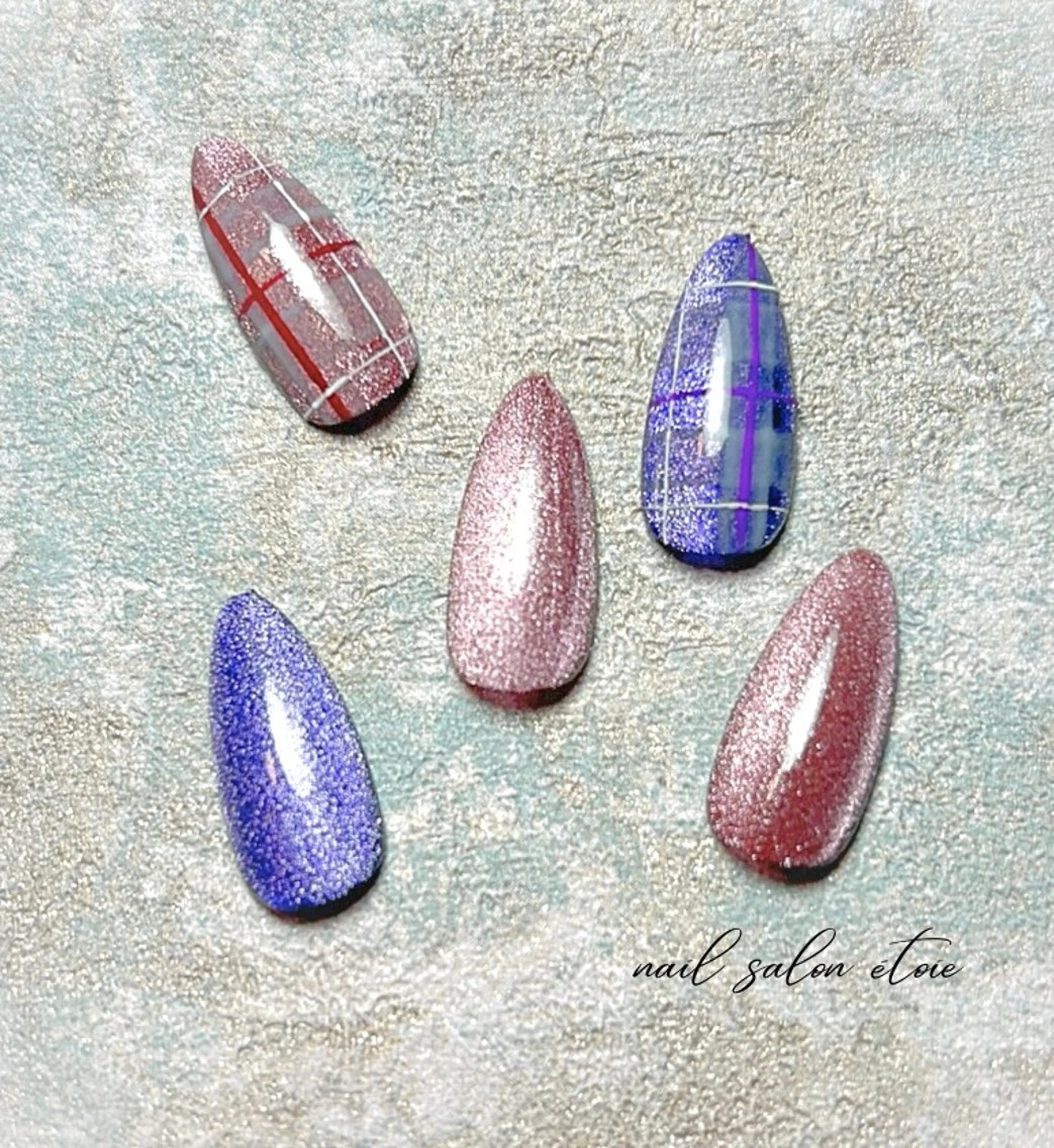 ネイル マグネットネイル パープル バレンタイン ハンドネイル nail salon étoileのネイルデザイン