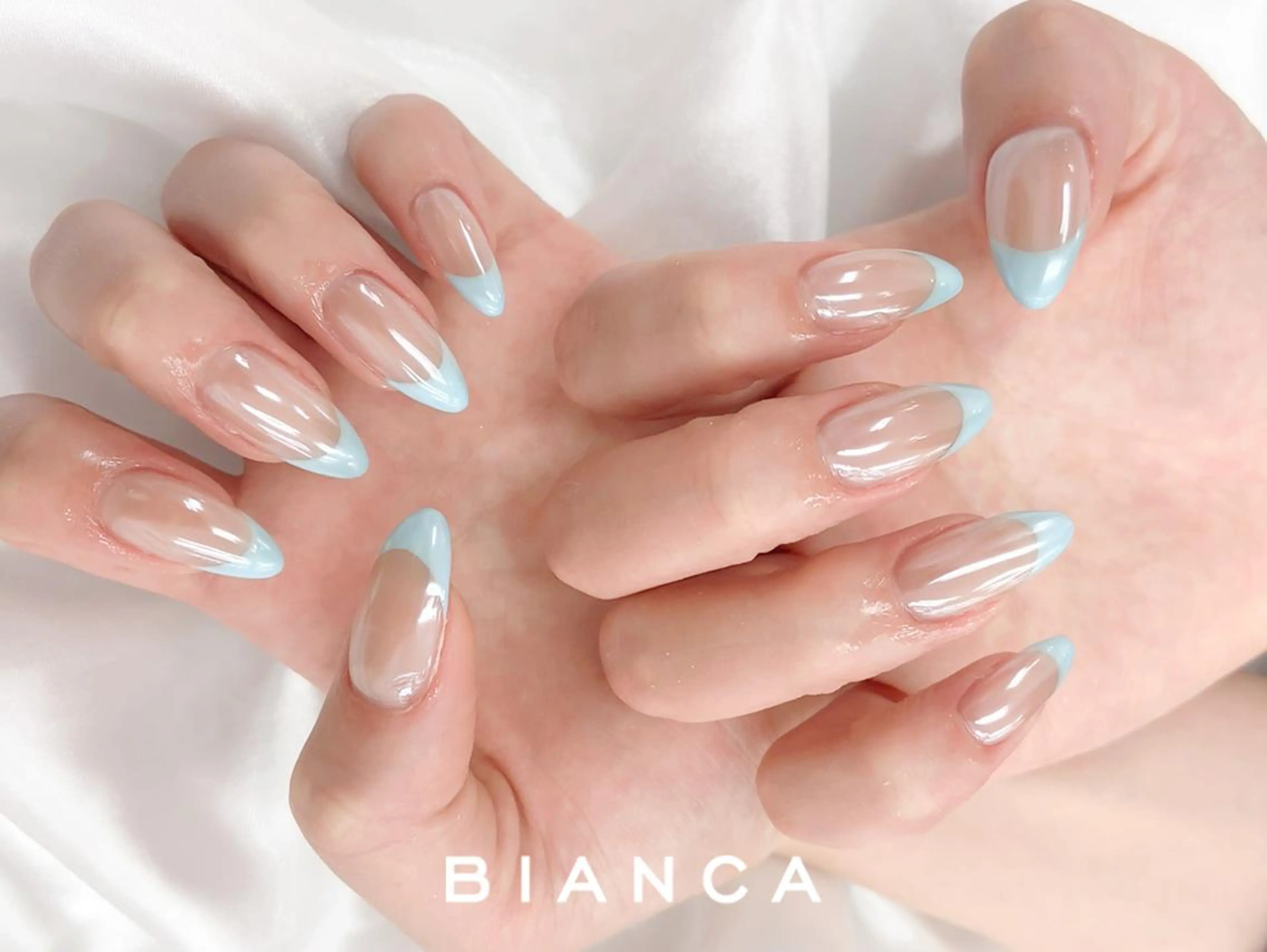 ネイル ブルー フレンチネイル ジェルネイル 氷ネイル・うるうるネイル 水色 Bianca ABEのネイルデザイン