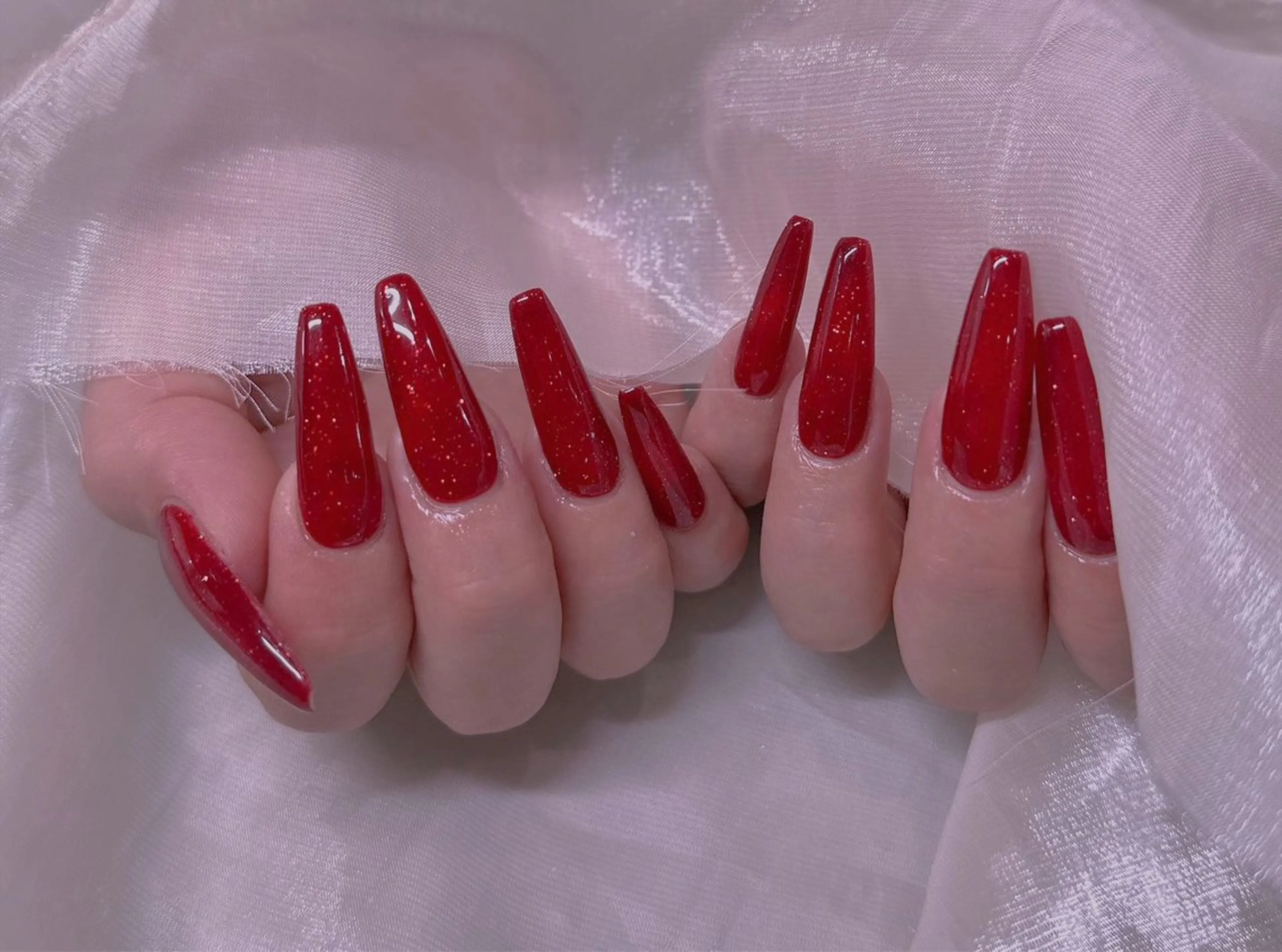 ネイル ロングネイル ワンカラーネイル 赤色 美爪パラジェル導入店 Sunnilyのネイルデザイン