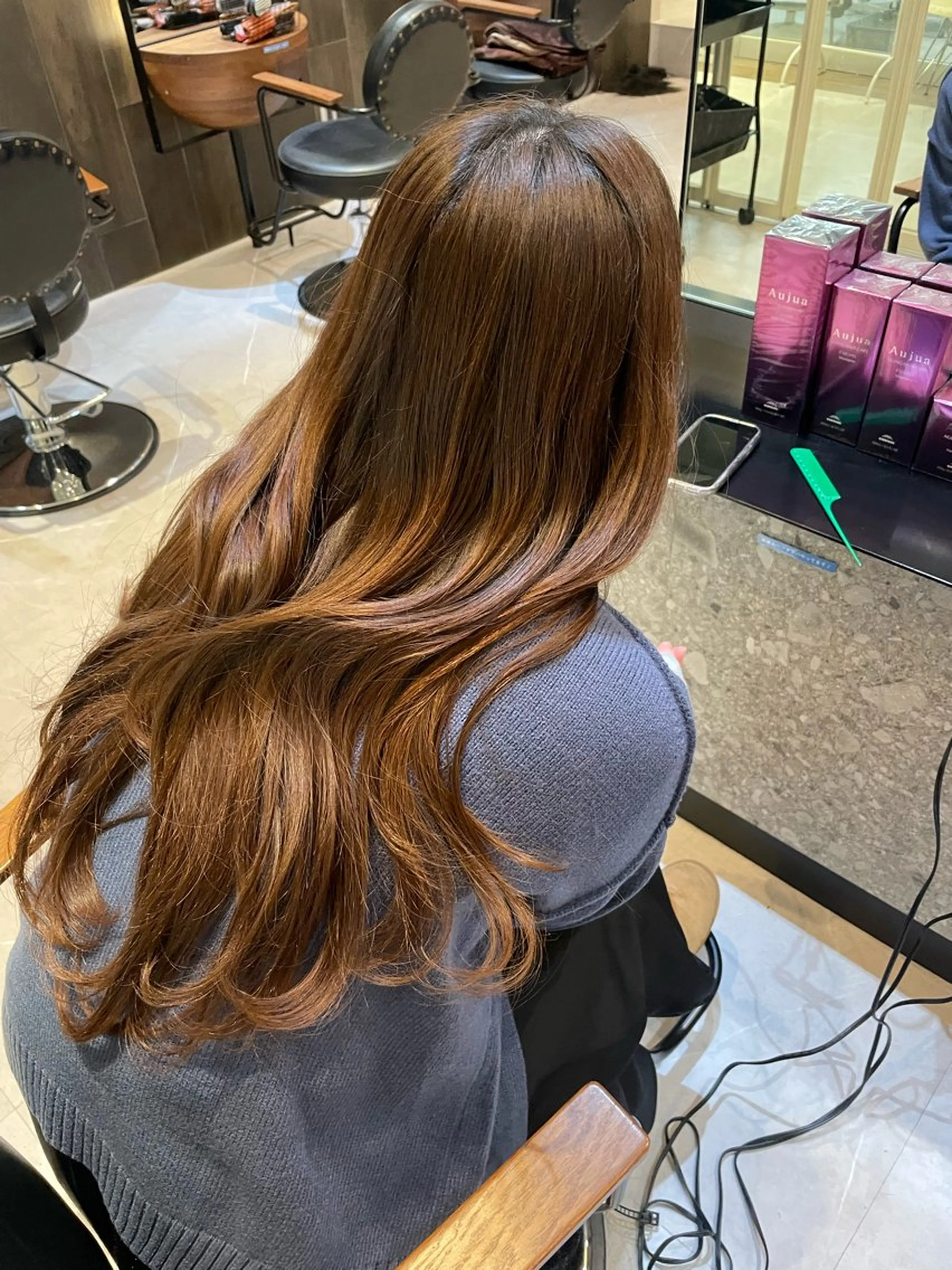 ロング くびれヘア オリーブカラー🫒/ ハッシュカット/みゆのヘアスタイル