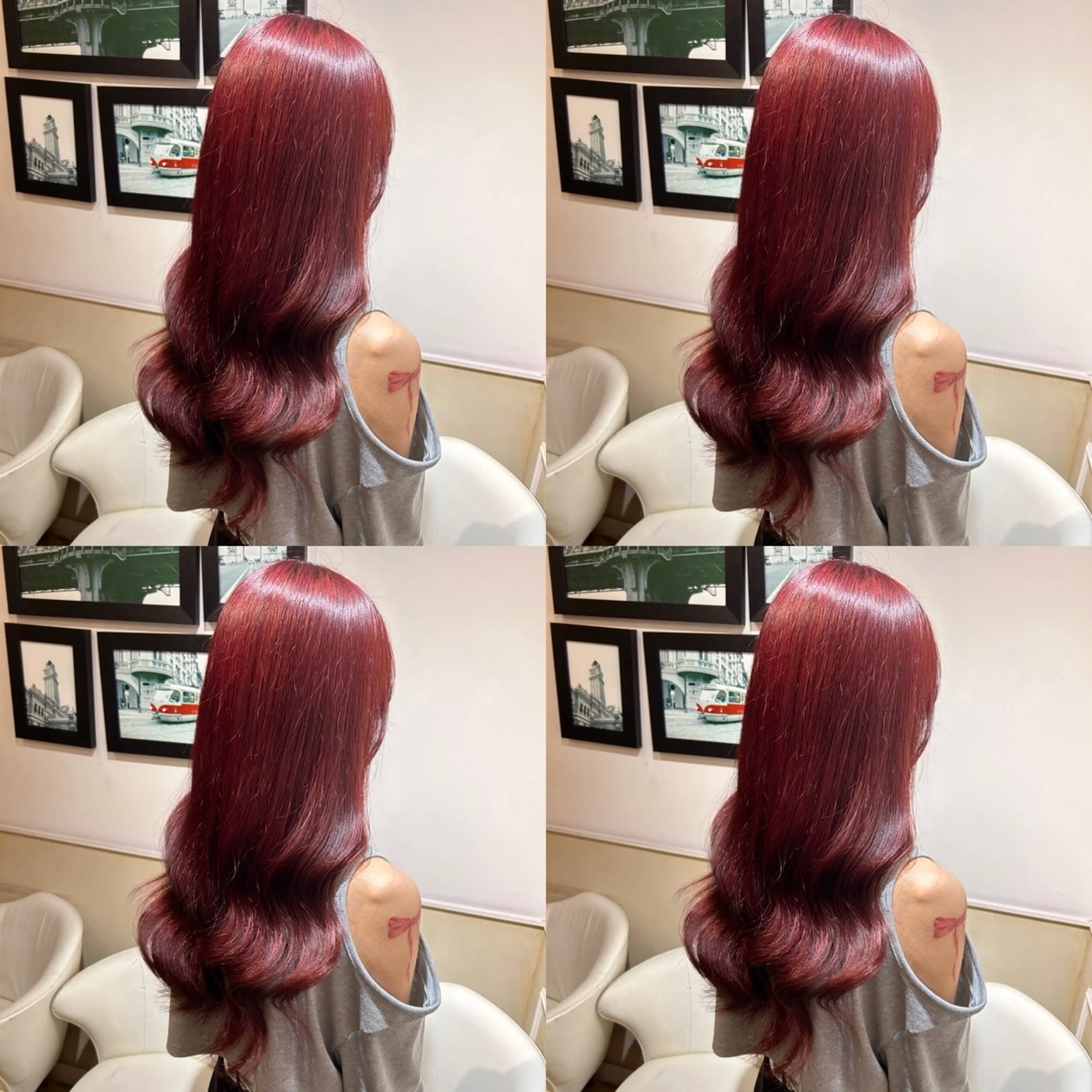 ロング カラー ボルドーカラー レッドカラー 髪質改善 トリートメント レイヤーカット/ 縮毛矯正🇰🇷早坂のヘアスタイル