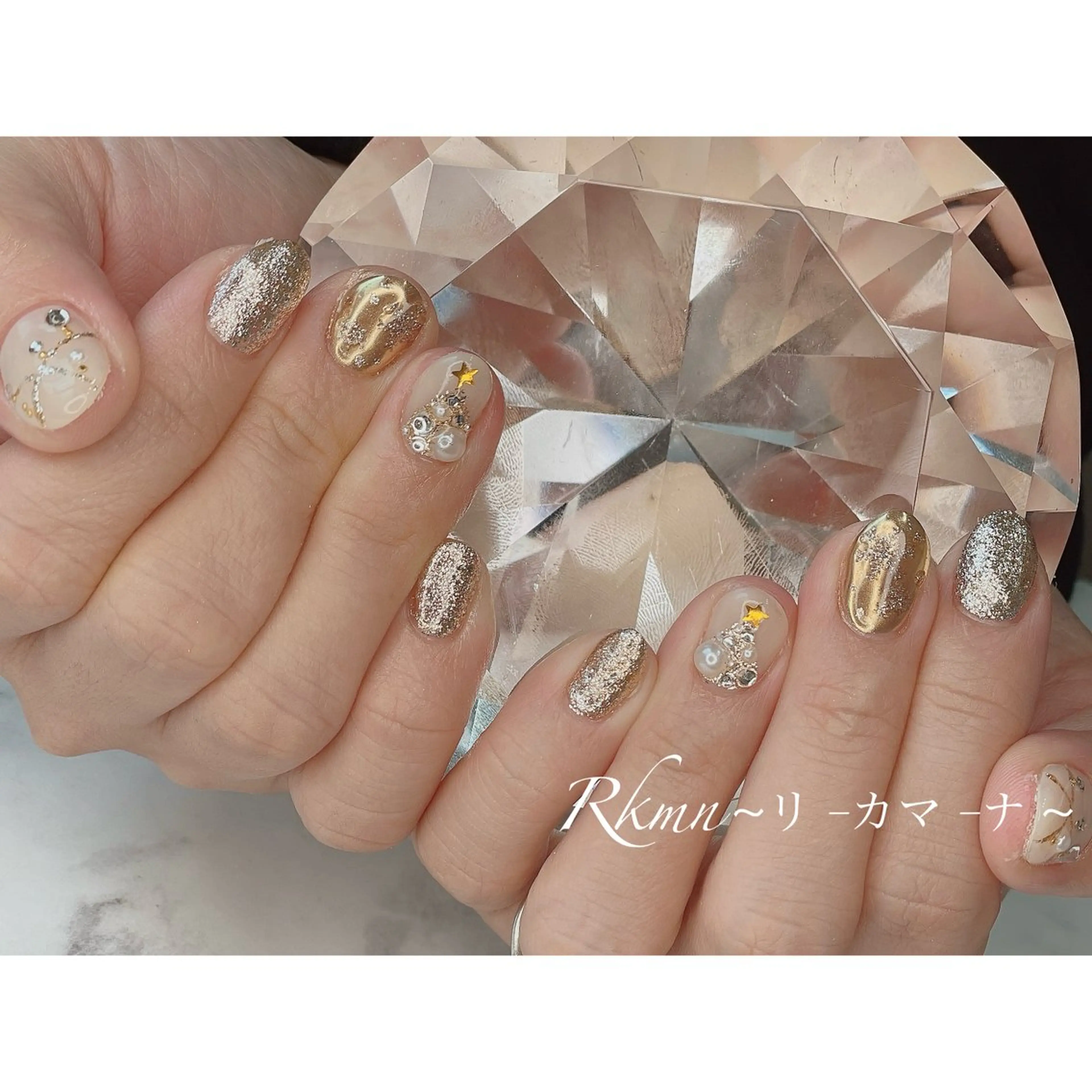 ネイル アートネイル ミラーネイル 春ネイル ハンドネイル フットネイル ハンドケア Rkmn ~リ-カマ-ナ~のネイルデザイン