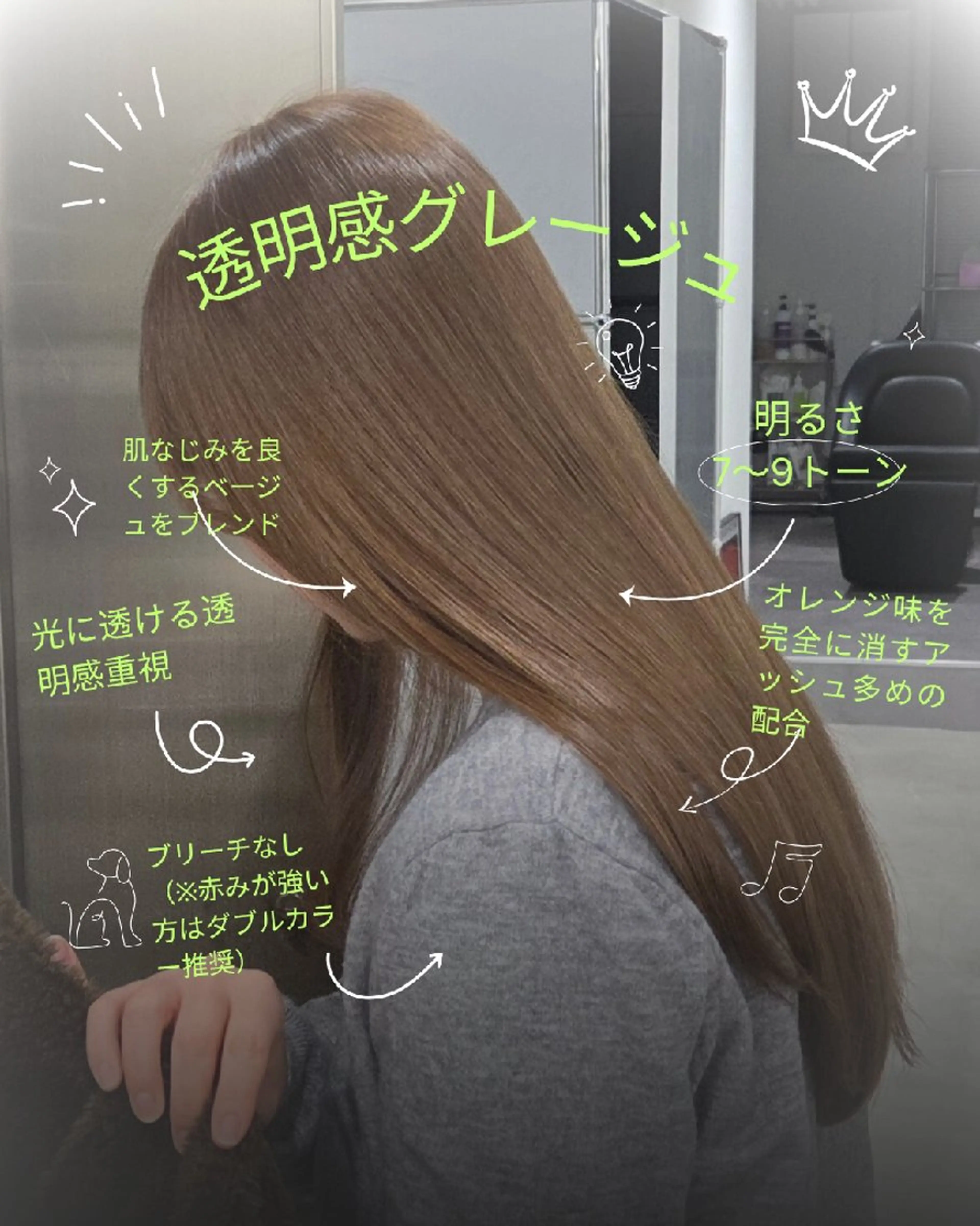 ロング カラー 透明感カラー グレージュ レイヤーカット ロング カット パーマ ヘッドスパ YOKUTO/今日 ⭕️ブリーチパーマのヘアスタイル