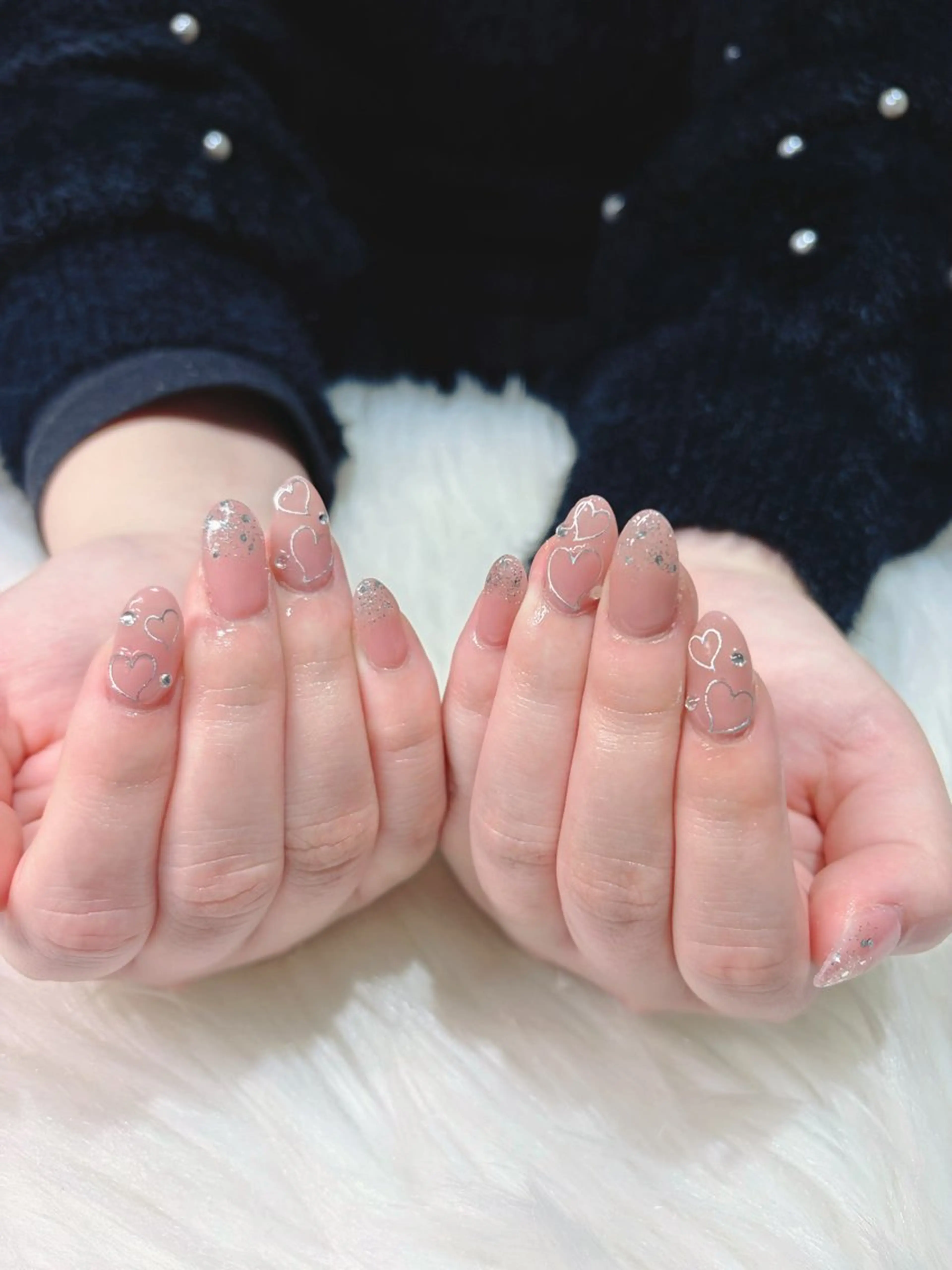 ネイル ハート キラキラネイル ラメ(グリッター) ピンク ストーンネイル ハンドネイル Viel💅 ~Kanon~のネイルデザイン