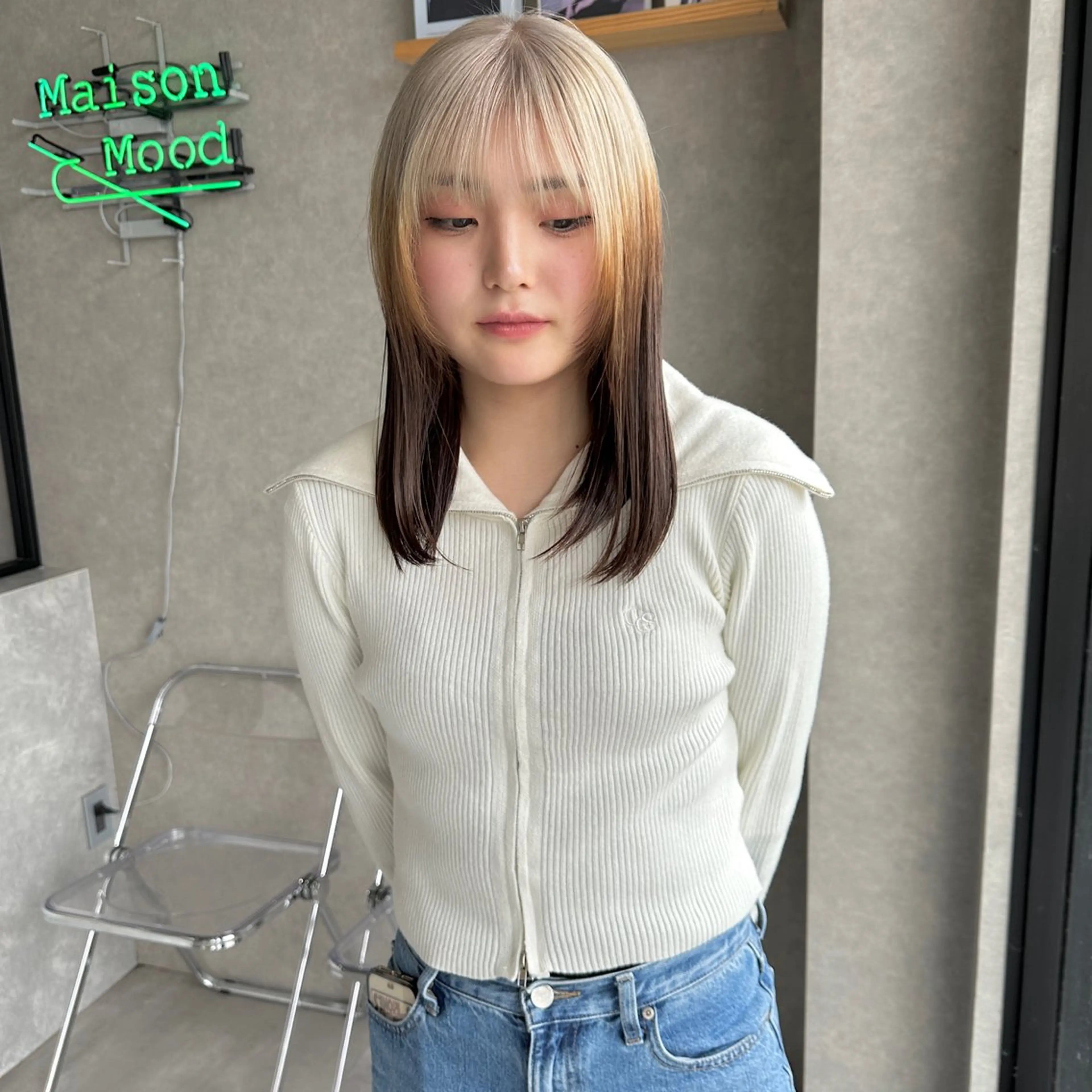 ミディアム カラー 縮毛矯正 はちすか るかのヘアスタイル