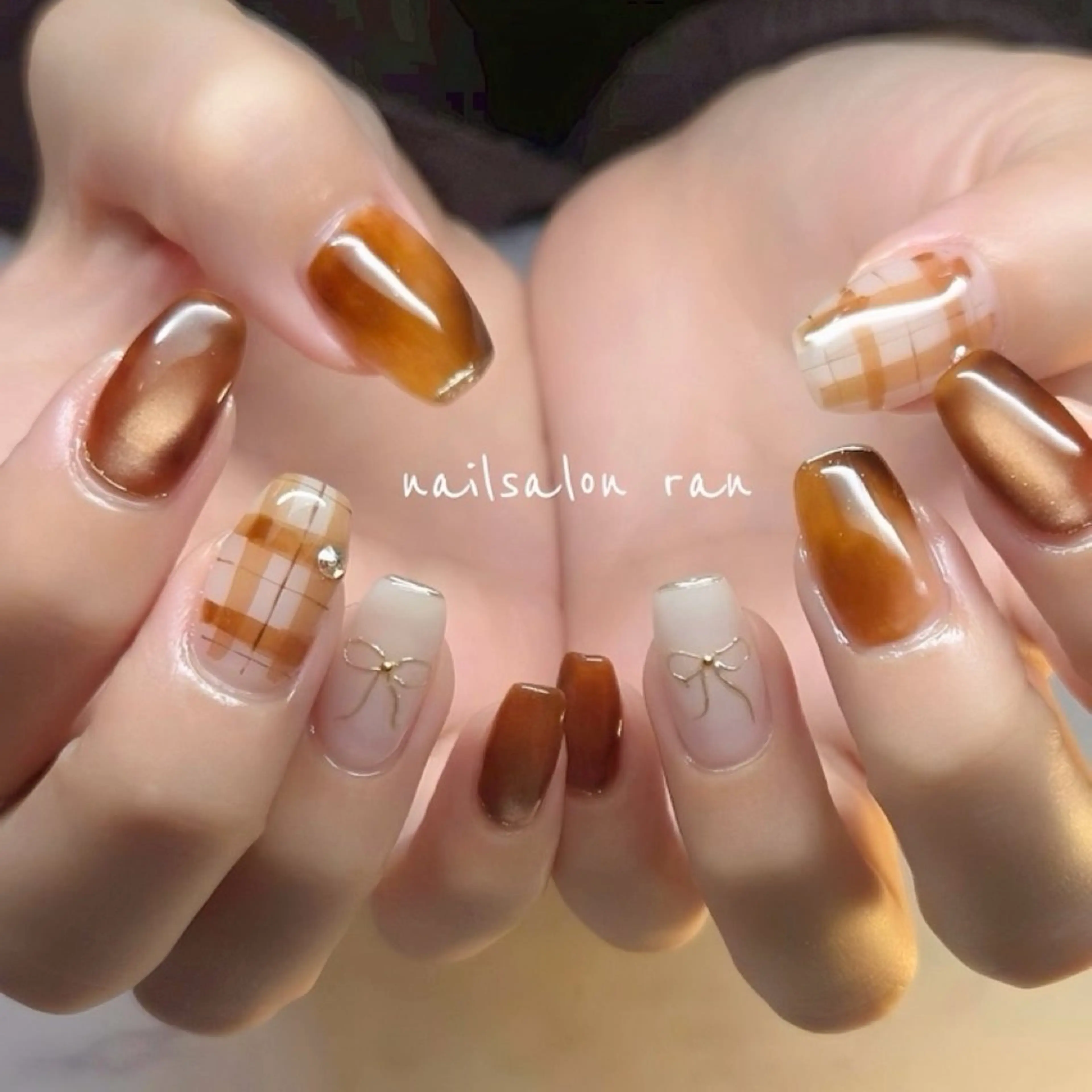 ネイル ブラウン ハンドネイル ハンドケア nailsalon ranのネイルデザイン