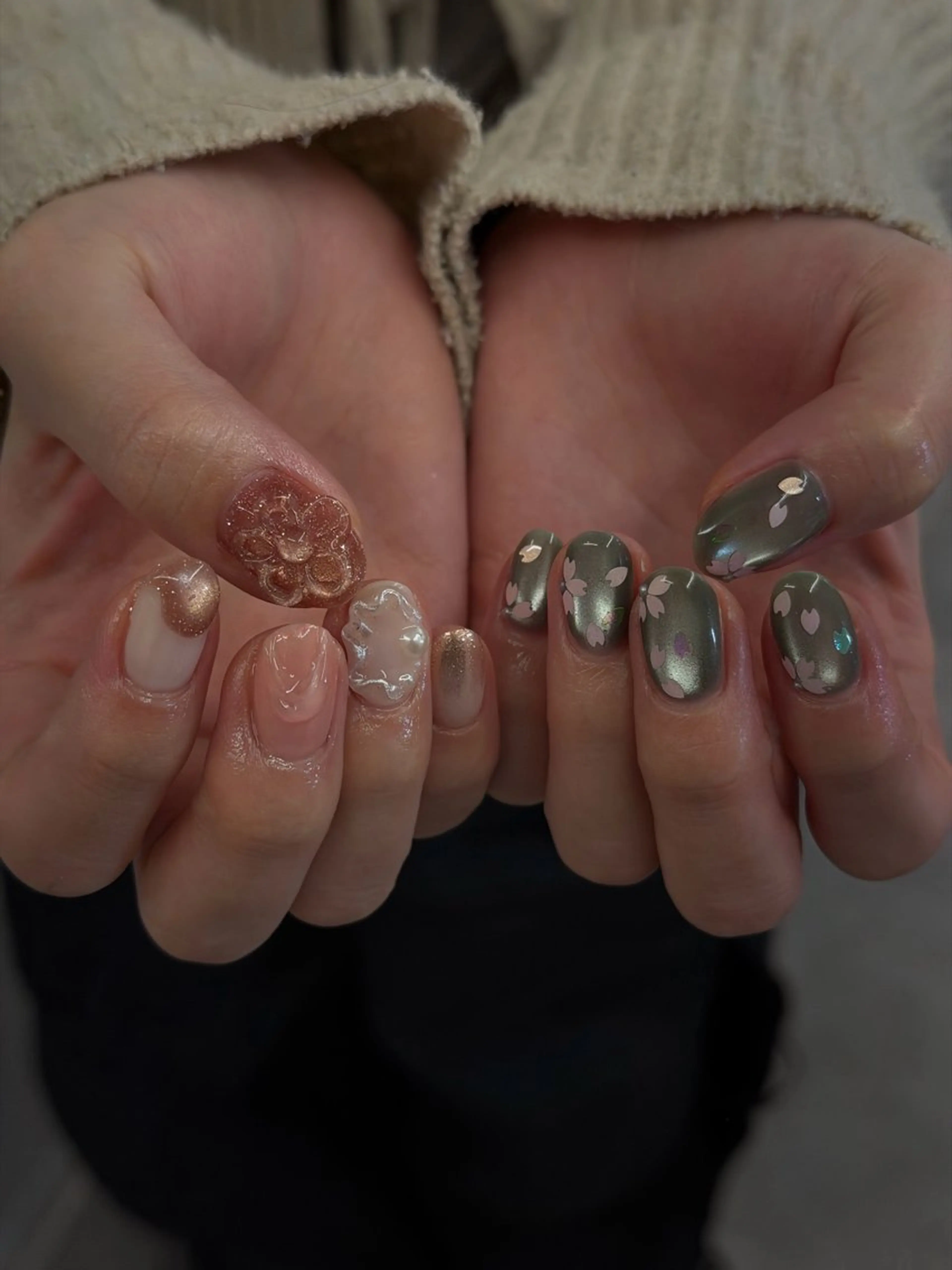 ネイル 桜ネイル ジェルネイル マグネットネイル ニュアンスネイル パラジェル ハンドネイル ハンドケア Bana_ Nailのネイルデザイン