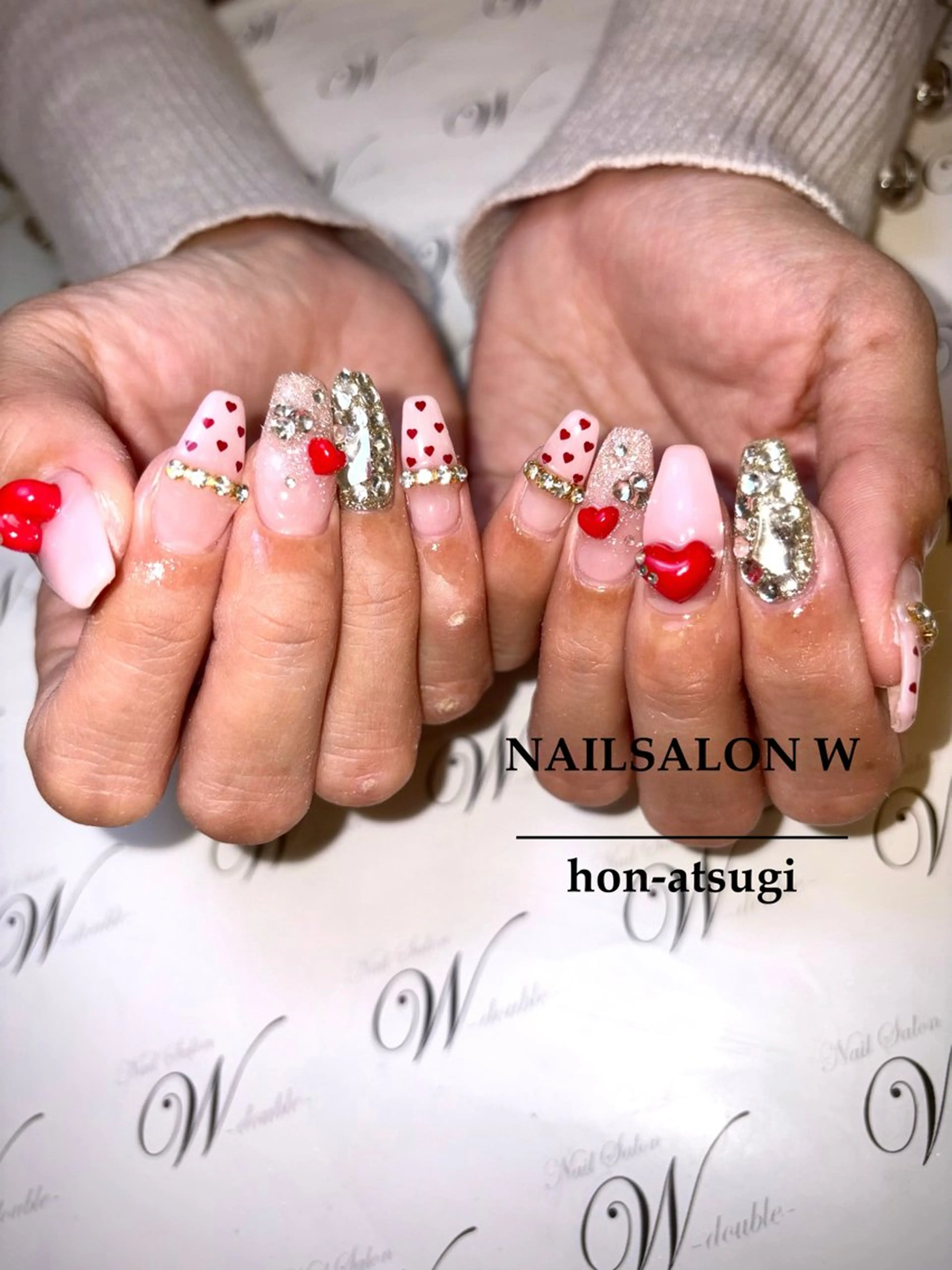 ネイル アートネイル ジェルネイル ロングネイル スカルプネイル バレンタイン ハンドネイル ネイルサロン ダブルのネイルデザイン