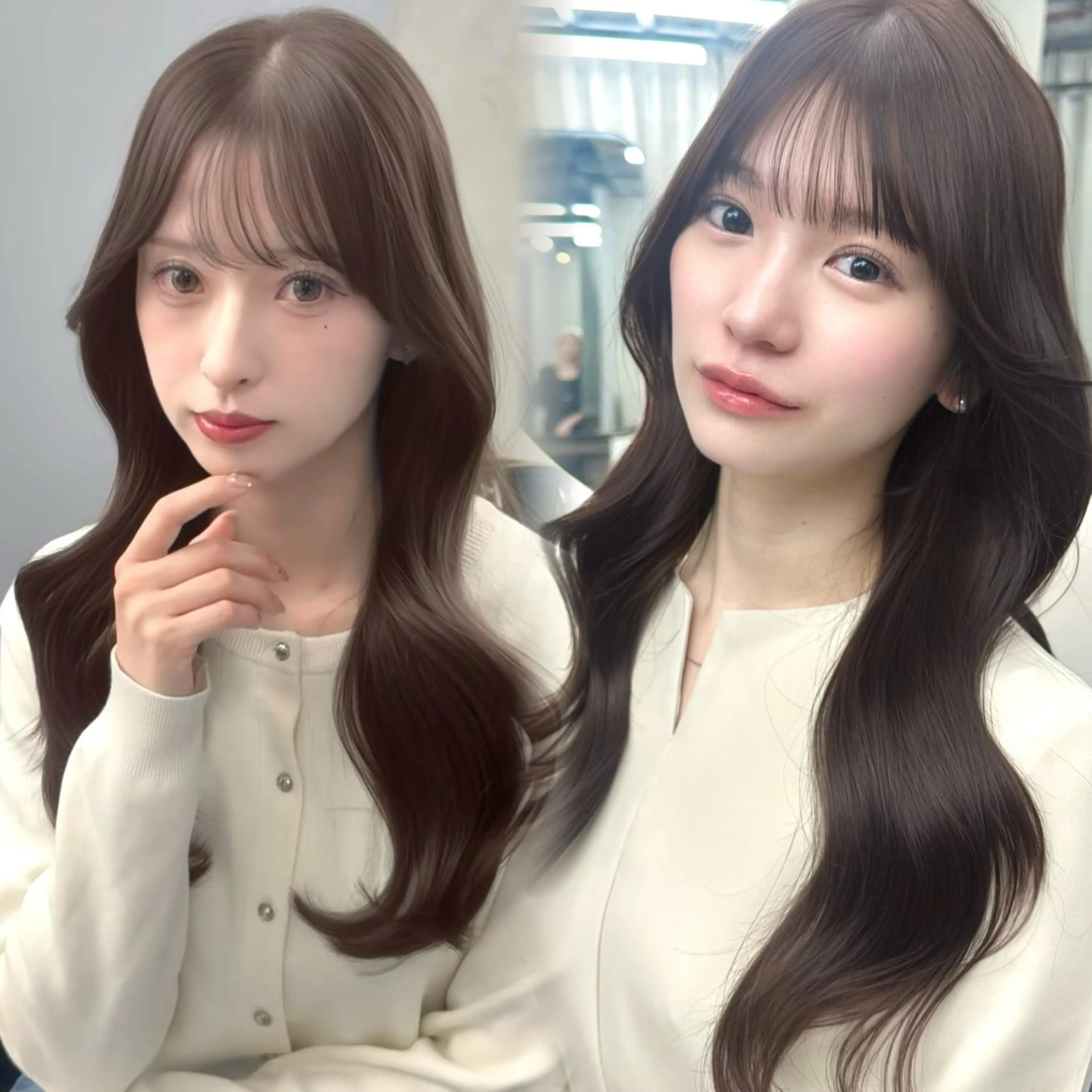 セミロング カット ヘアカラー トリートメント 韓国/ワンホンヘア 髪質改善/MaCoのヘアスタイル