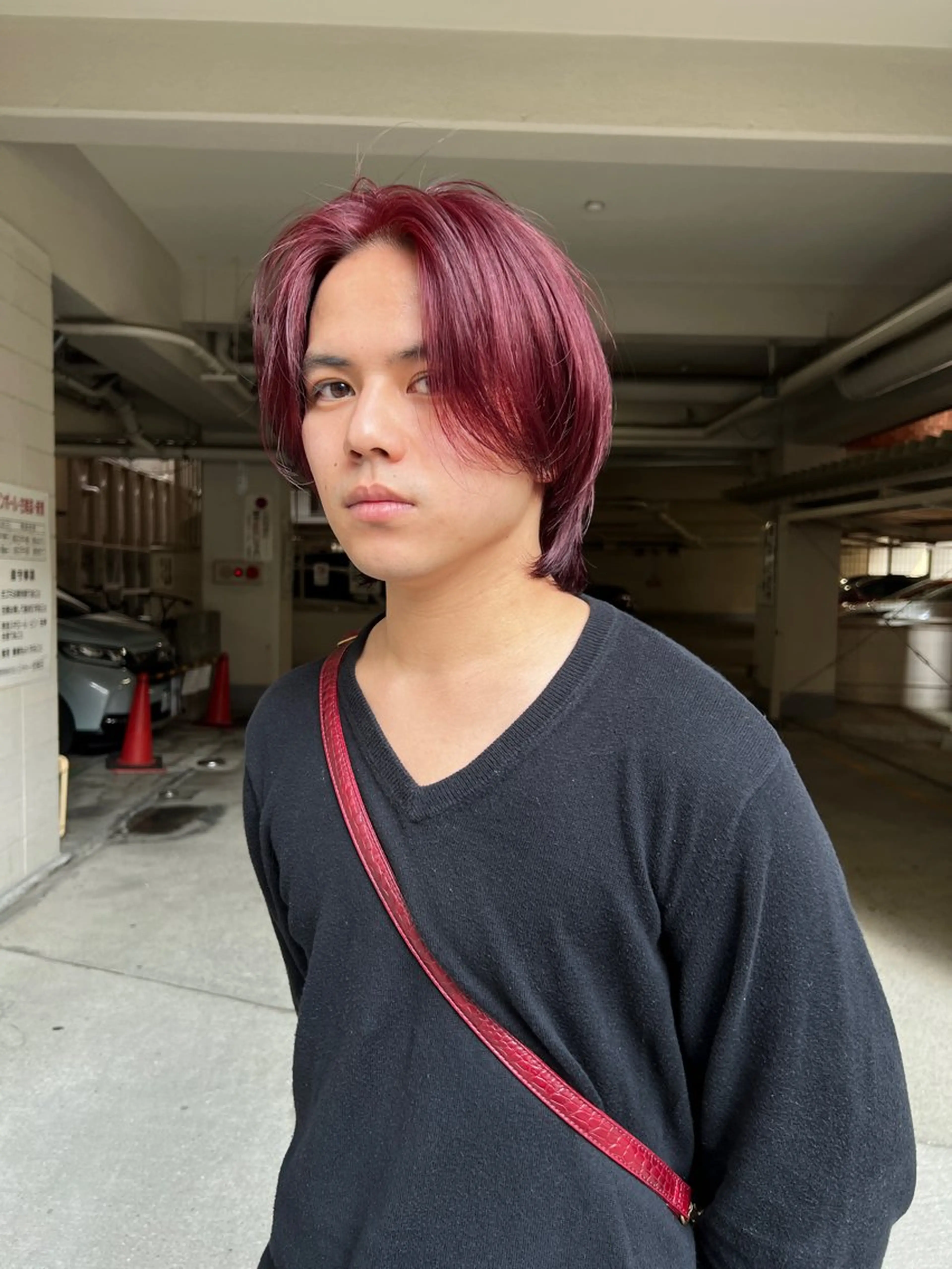 ショート カラー メンズ ボルドーカラー 透明感カラー ダブルカラー ルビー 大阪メンズパーマ /ショート/らいのヘアスタイル