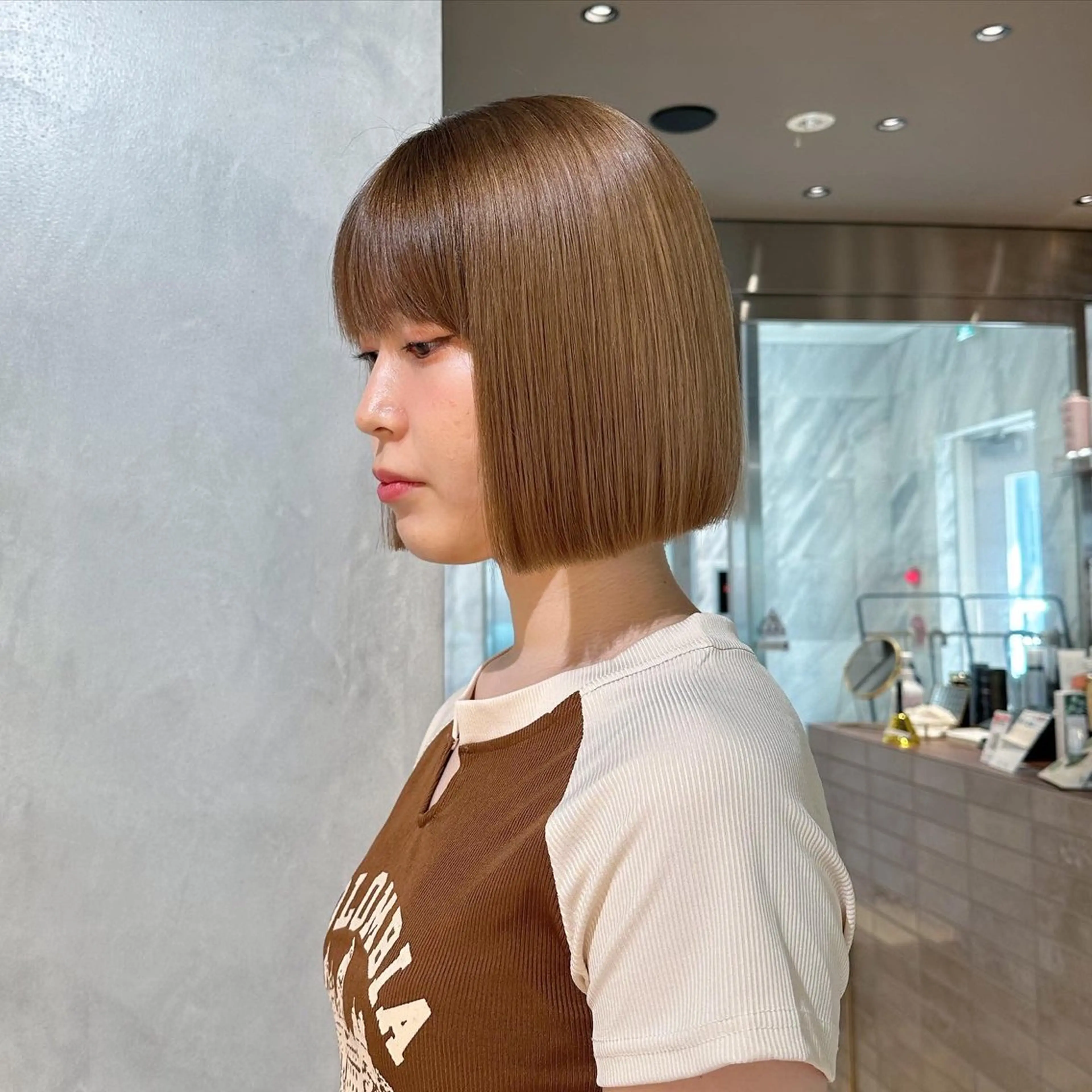 ミディアム 縮毛矯正 トリートメント ボブ／レイヤー／髪質 改善/縮毛矯正／銀座のヘアスタイル