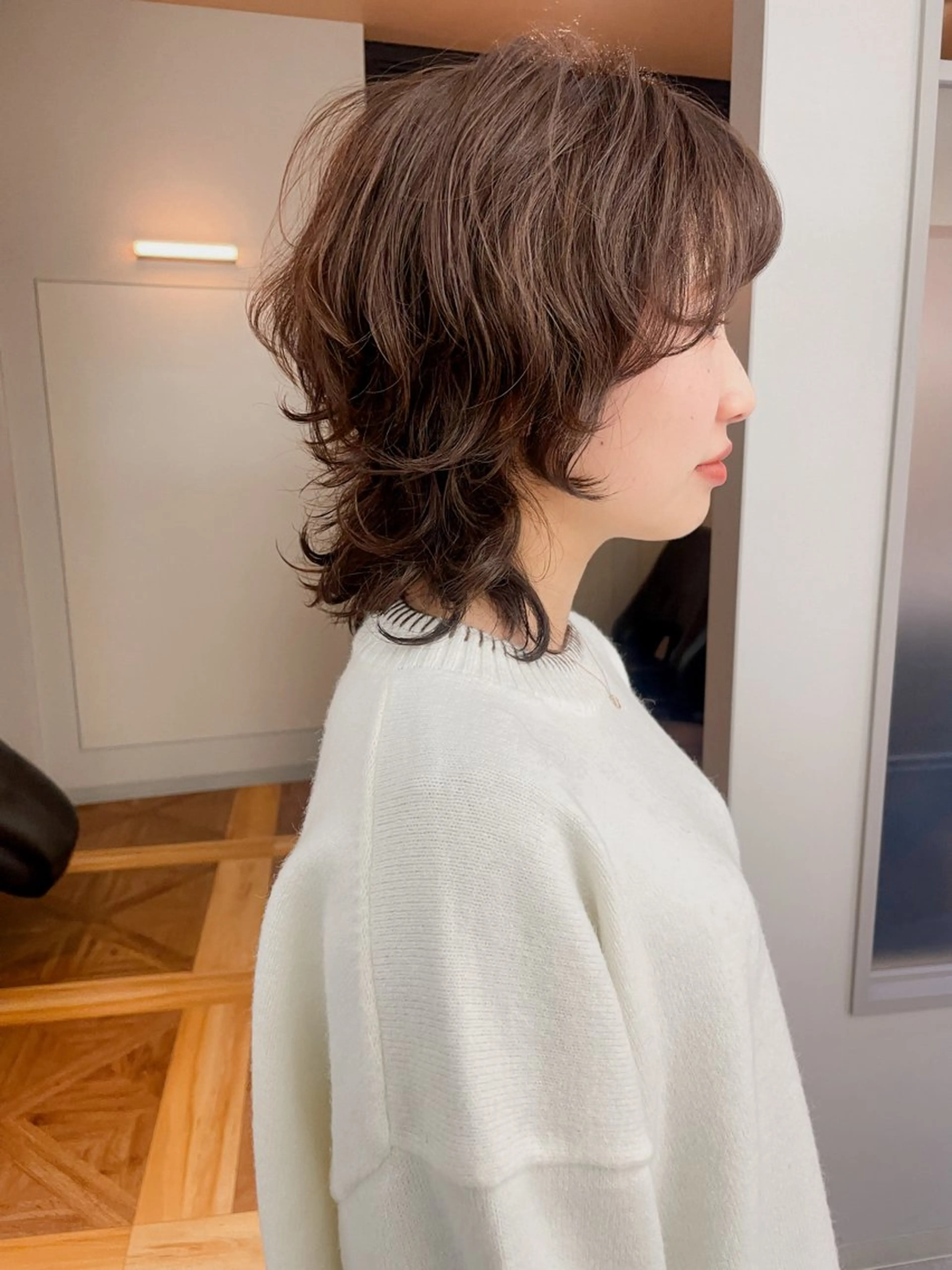 ミディアム パーマ 緒方リエ 時短ショート・ボブのヘアスタイル