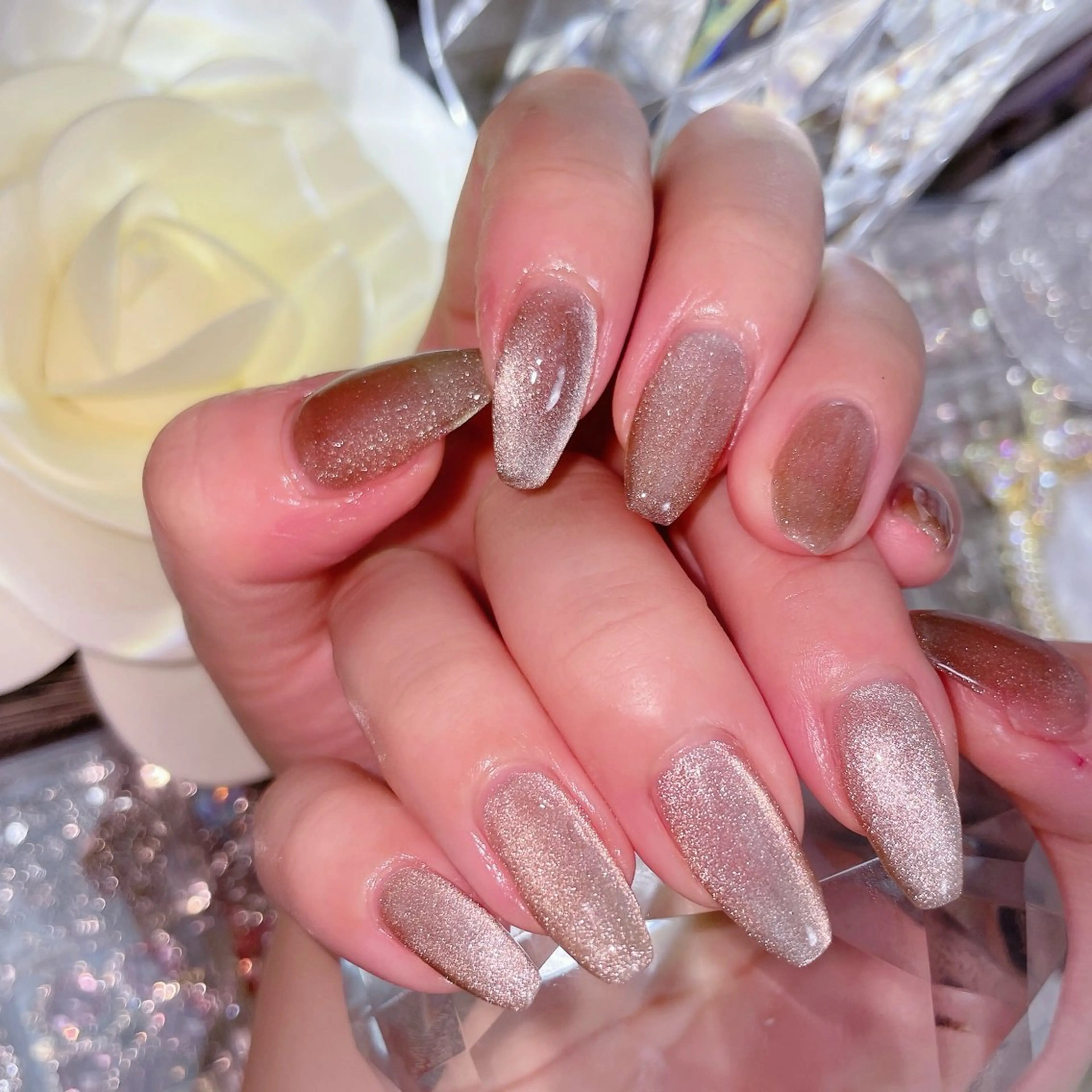 ネイル アートネイル オーロラネイル チークネイル 長さ出し フラッシュネイル misun_ nailのネイルデザイン