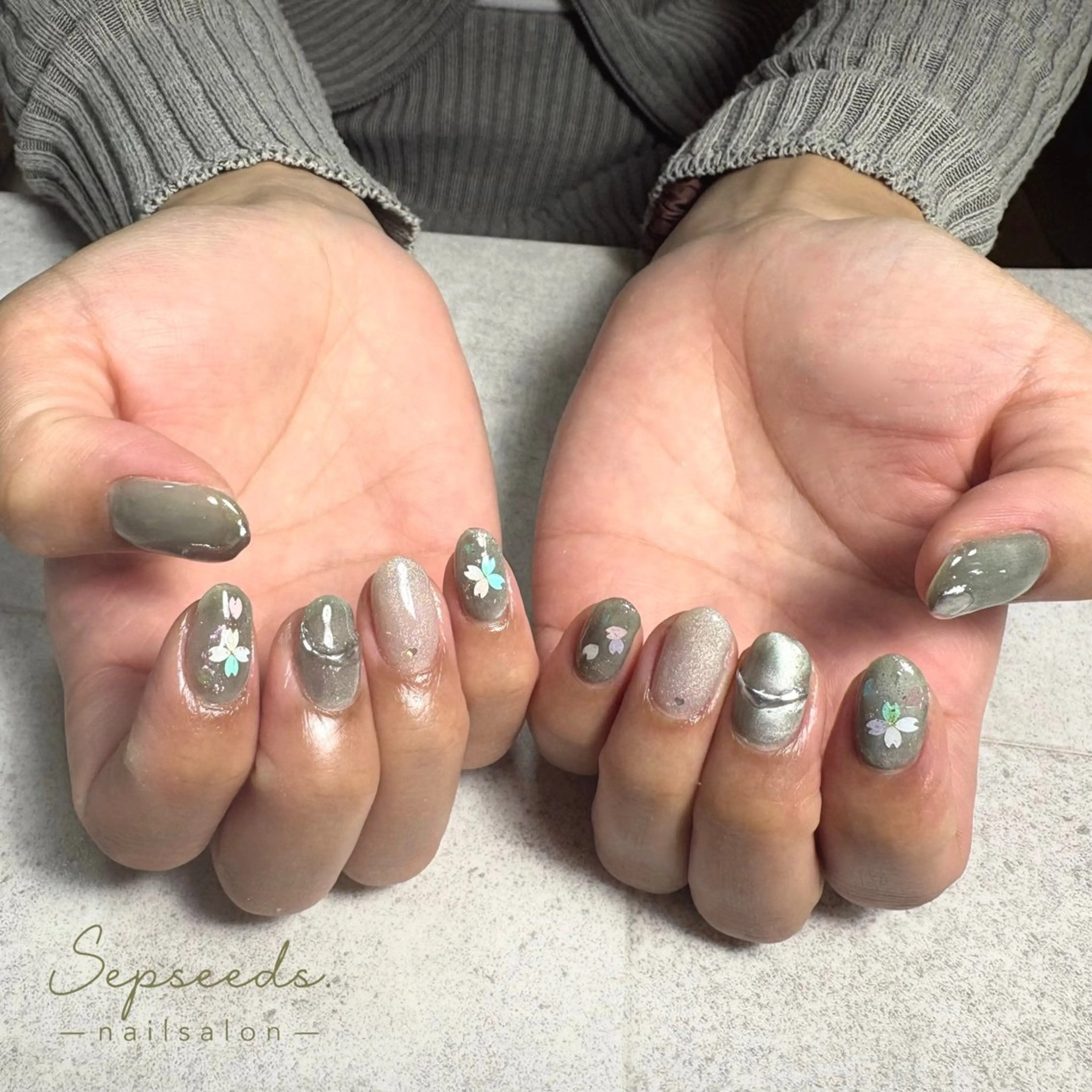 ネイル 桜ネイル マグネットネイル Sepseeds. 🌱朝9時～OK🤲のネイルデザイン