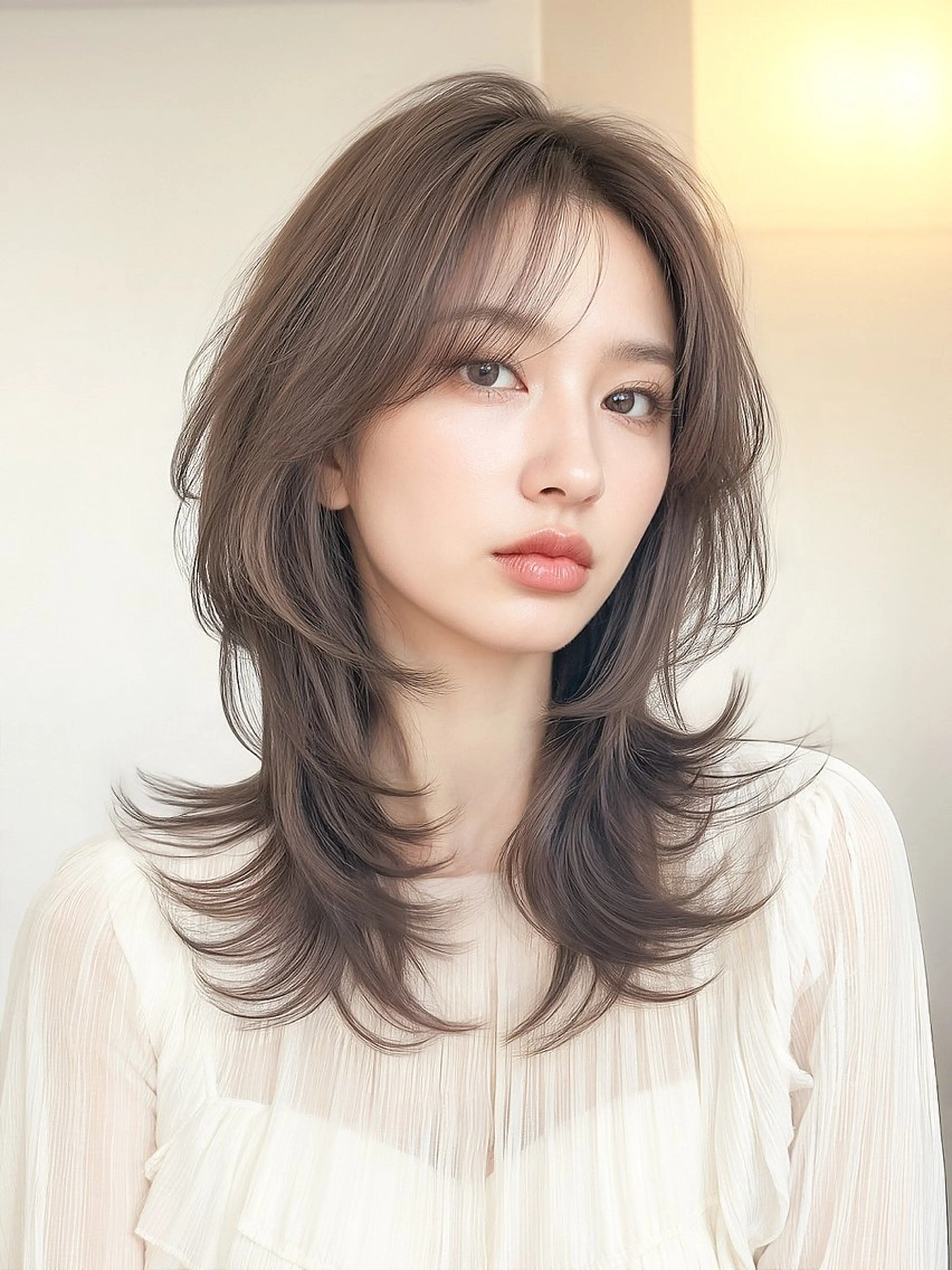 セミロング カラー グレージュ レイヤーカット 小顔カット 外ハネヘア カット ヘアカラー トリートメント レイヤー/髪質改善 /山永圭介のヘアスタイル