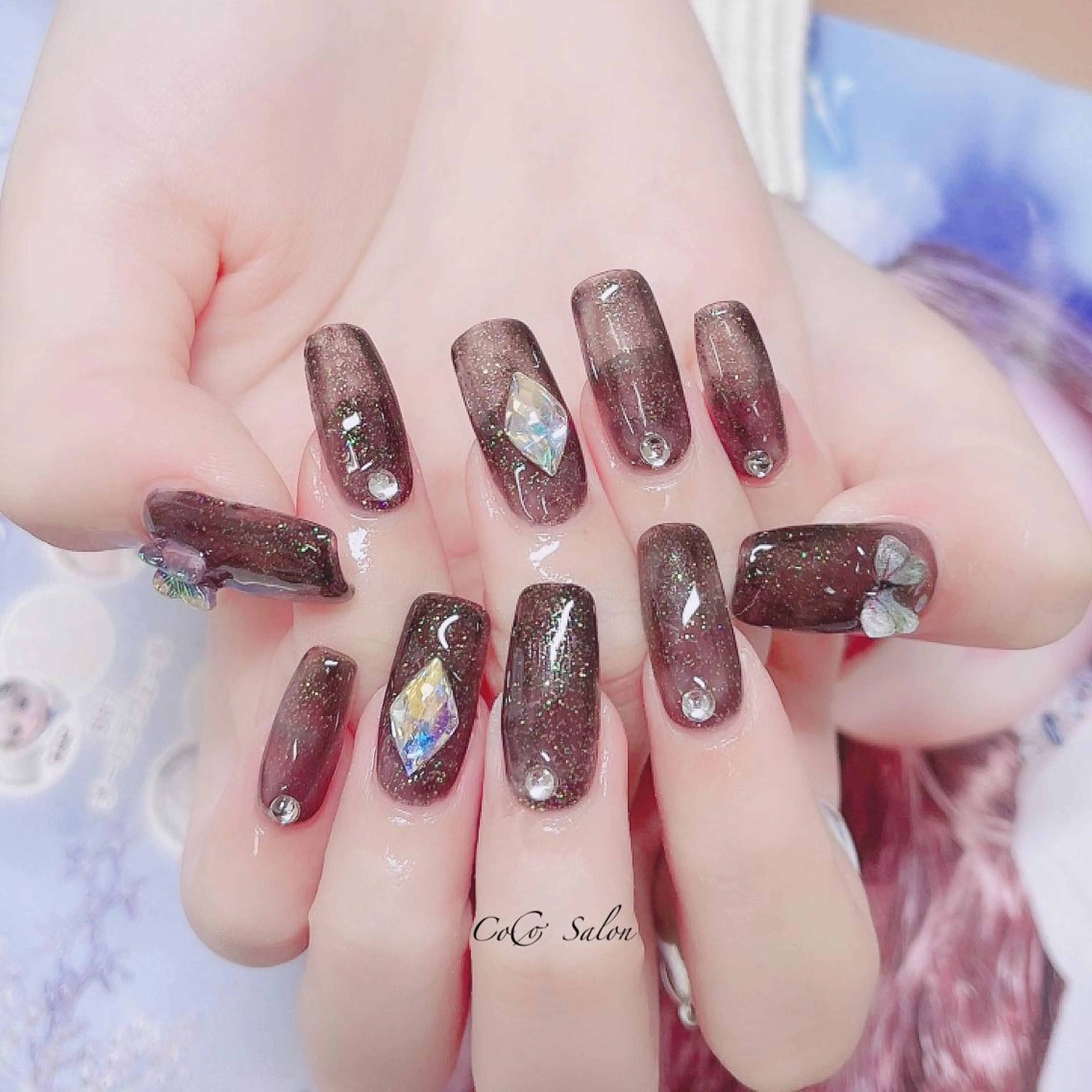 ネイル 長さ出し ジェルネイル ハロウィン キラキラネイル ラメ(グリッター) CoCoSalon ネイル/まつ毛予約のネイルデザイン