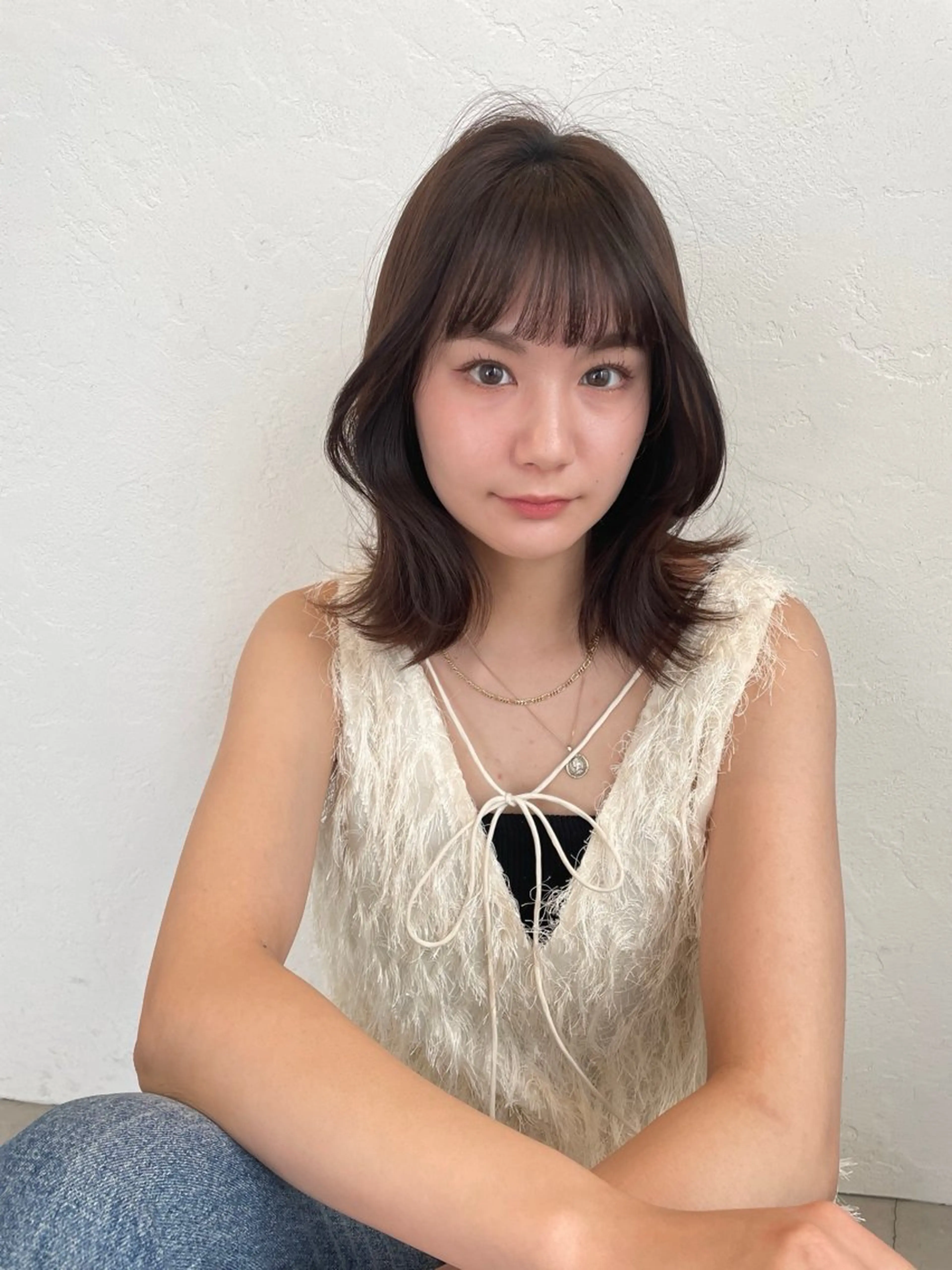 ミディアム カラー ブラウンカラー オリーブブラウン 顔まわりレイヤー レイヤーカット カット ヘアカラー トリートメント レイヤーカット🎀 kanaのヘアスタイル