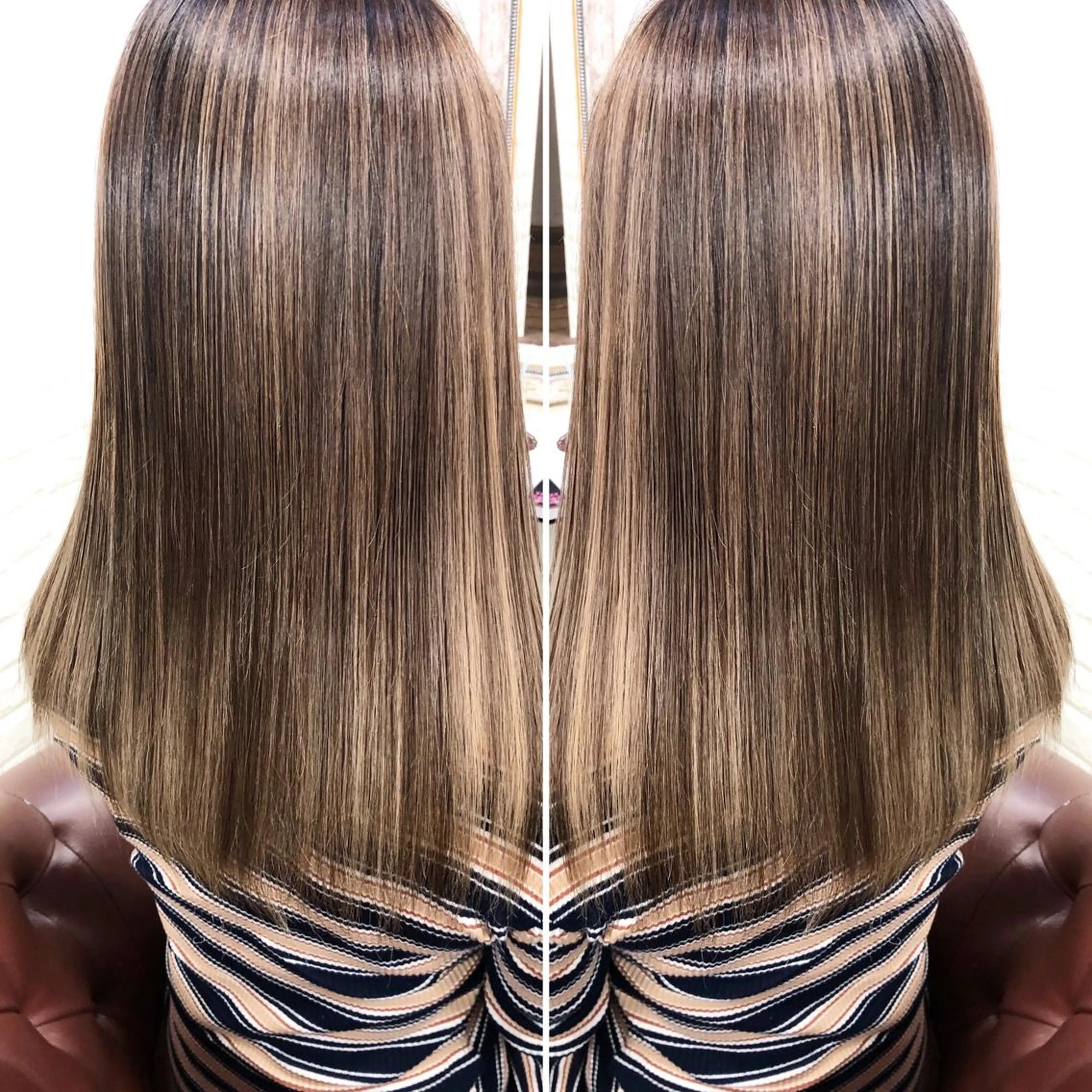 セミロング カラー バレイヤージュ ブリーチ ケアブリーチ レイヤーカット ヘアカラー トリートメント famille ファミーユのヘアスタイル