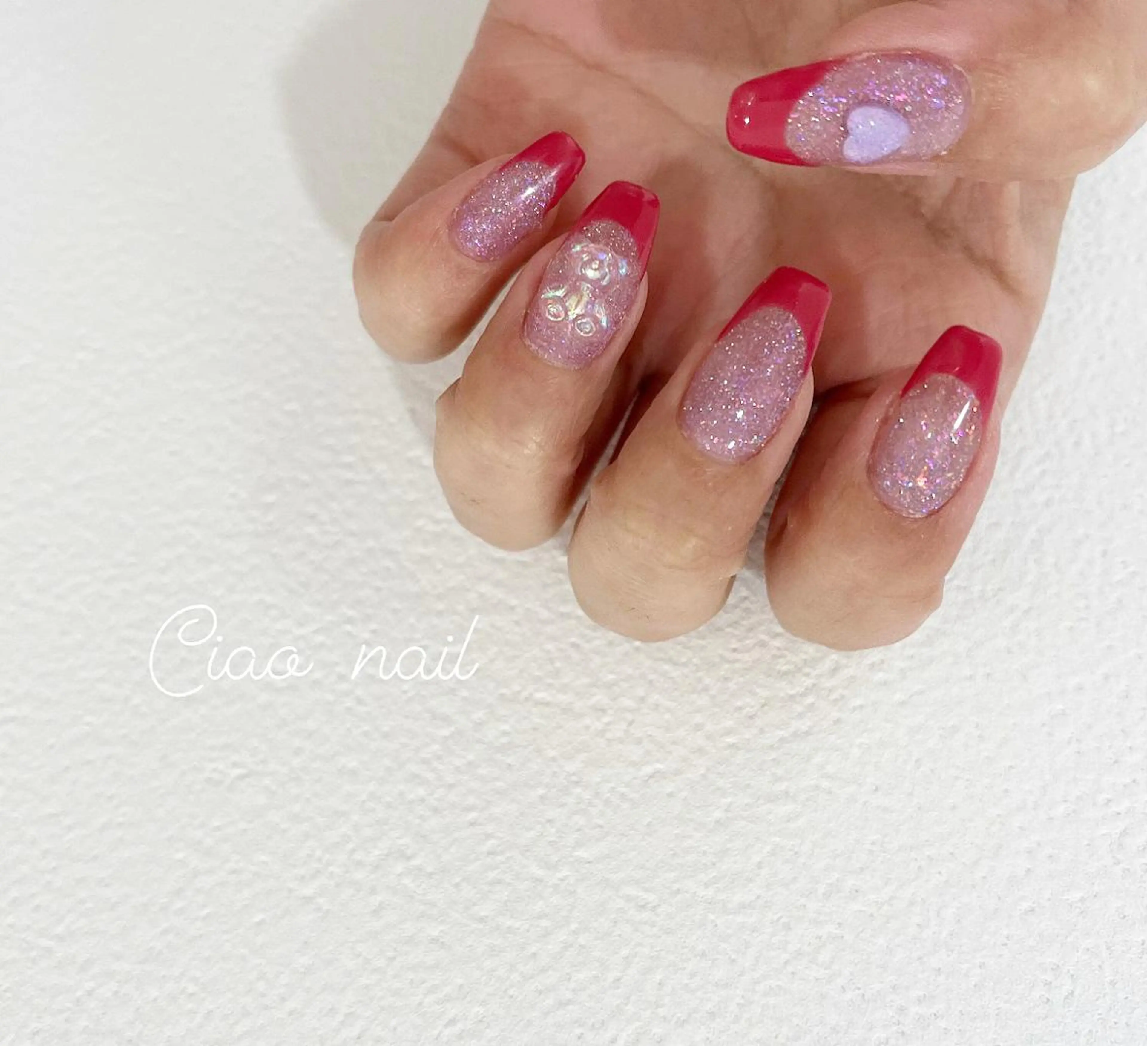 ネイル フレンチネイル ジェルネイル ハート 韓国ネイル ピンク #Amin nail salonのネイルデザイン