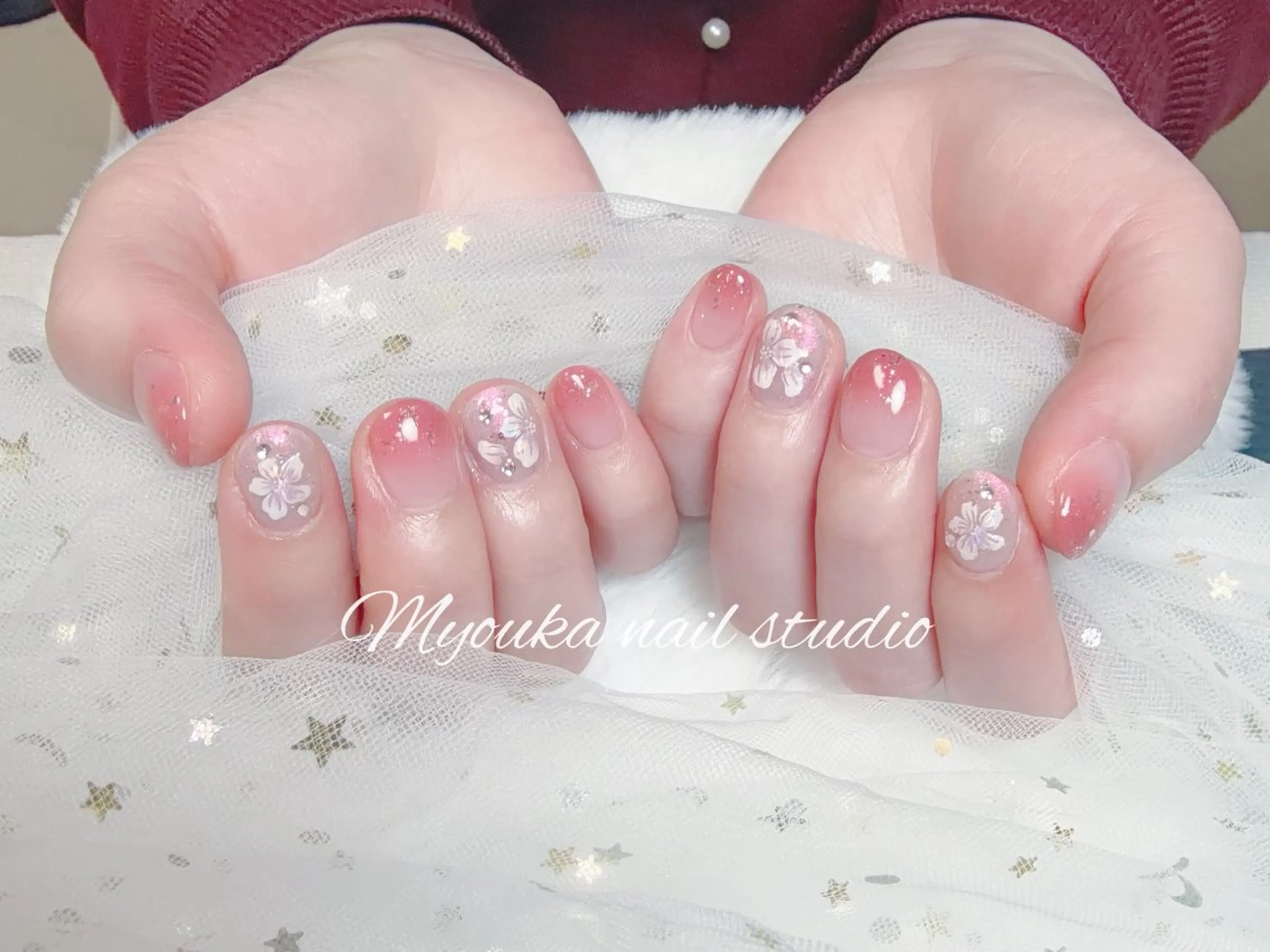 ネイル チークネイル 長さ出し フットネイル ジェルネイル グラデーション Myouka 板橋区大山駅前店のネイルデザイン