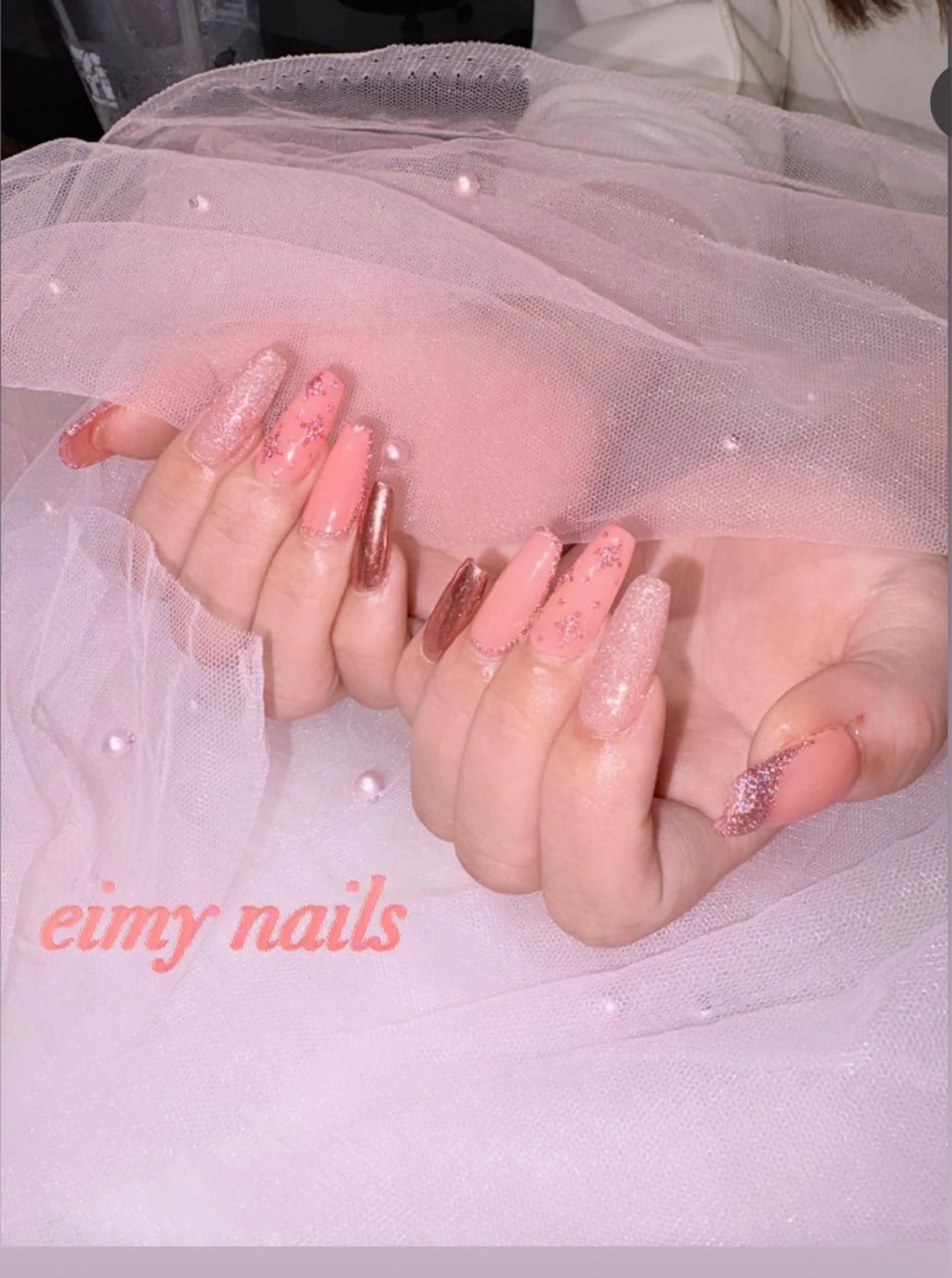 ネイル アートネイル フラッシュネイル フレンチネイル ラメ(グリッター) ロングネイル ハンドネイル eimy nails♡のネイルデザイン
