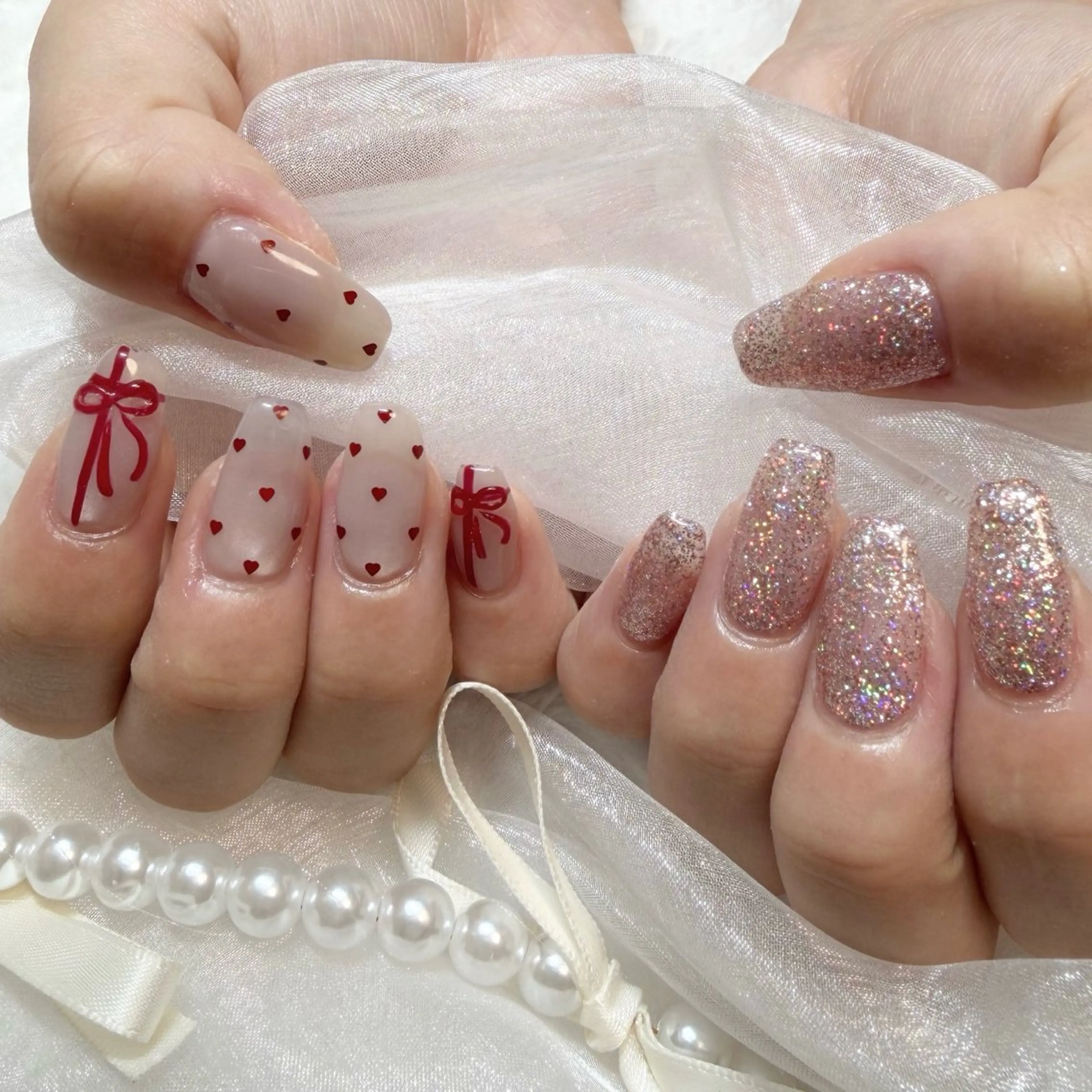 ネイル ジェルネイル 韓国ネイル 持ち込み ワンカラーネイル リボン ハンドネイル fiore nail 🦋のネイルデザイン