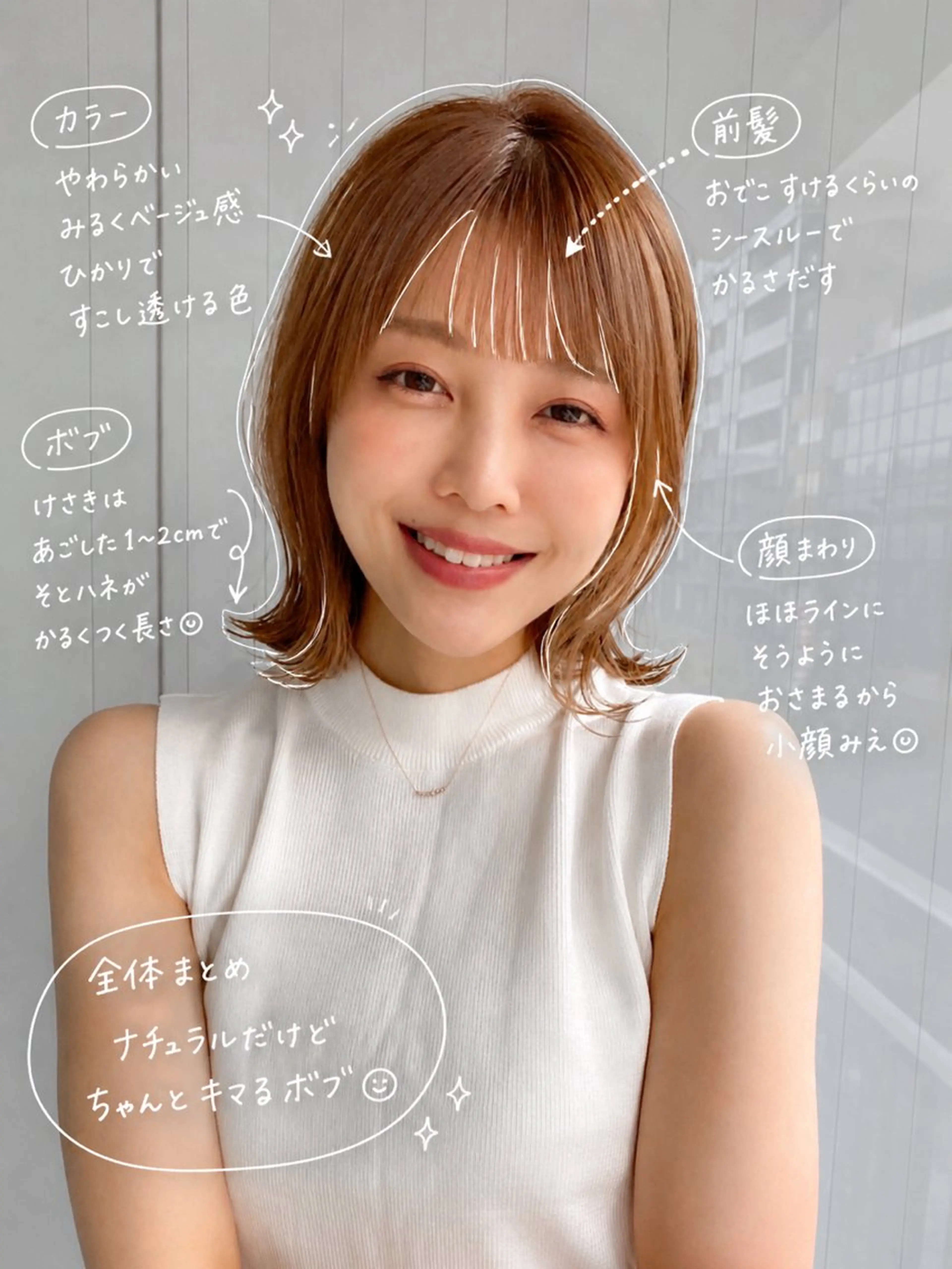 ミディアム カラー ボブ 外ハネヘア カット ヘアカラー トリートメント レイヤー×髪質改善✨ 渋谷/佐藤侑哉のヘアスタイル