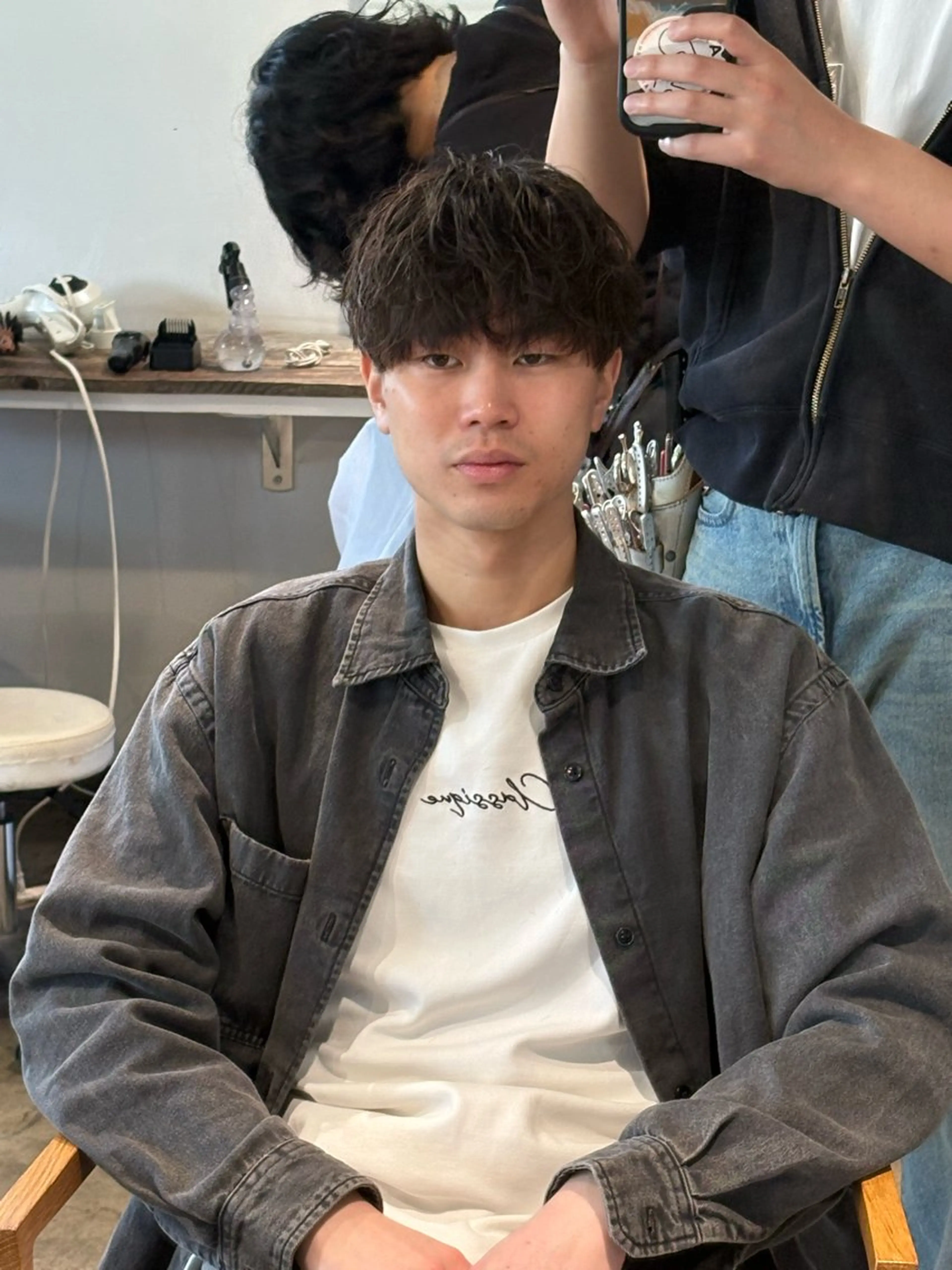ショート パーマ メンズ センターパート ダウンパーマ フェザーパーマ カルマパーマ メンズ韓国風 カット パーマ become men's hair 名駅店所属・名駅/フェザーパーマ 韓国ヘア/森岡のヘアスタイル