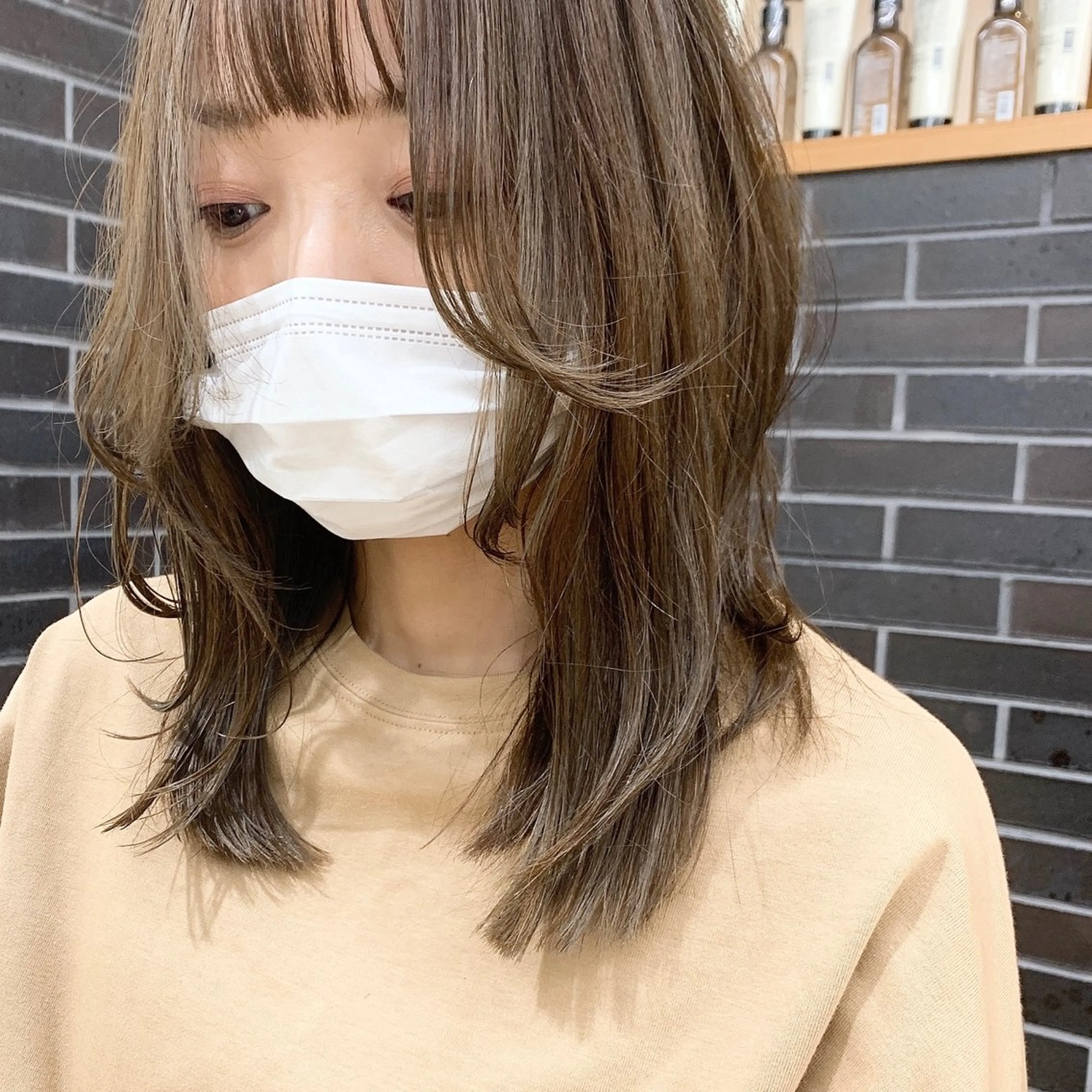 ミディアム カラー パーマ ヘアアレンジ メンズ キッズ レイヤーカット／顔周 りカット/縮毛矯正のヘアスタイル
