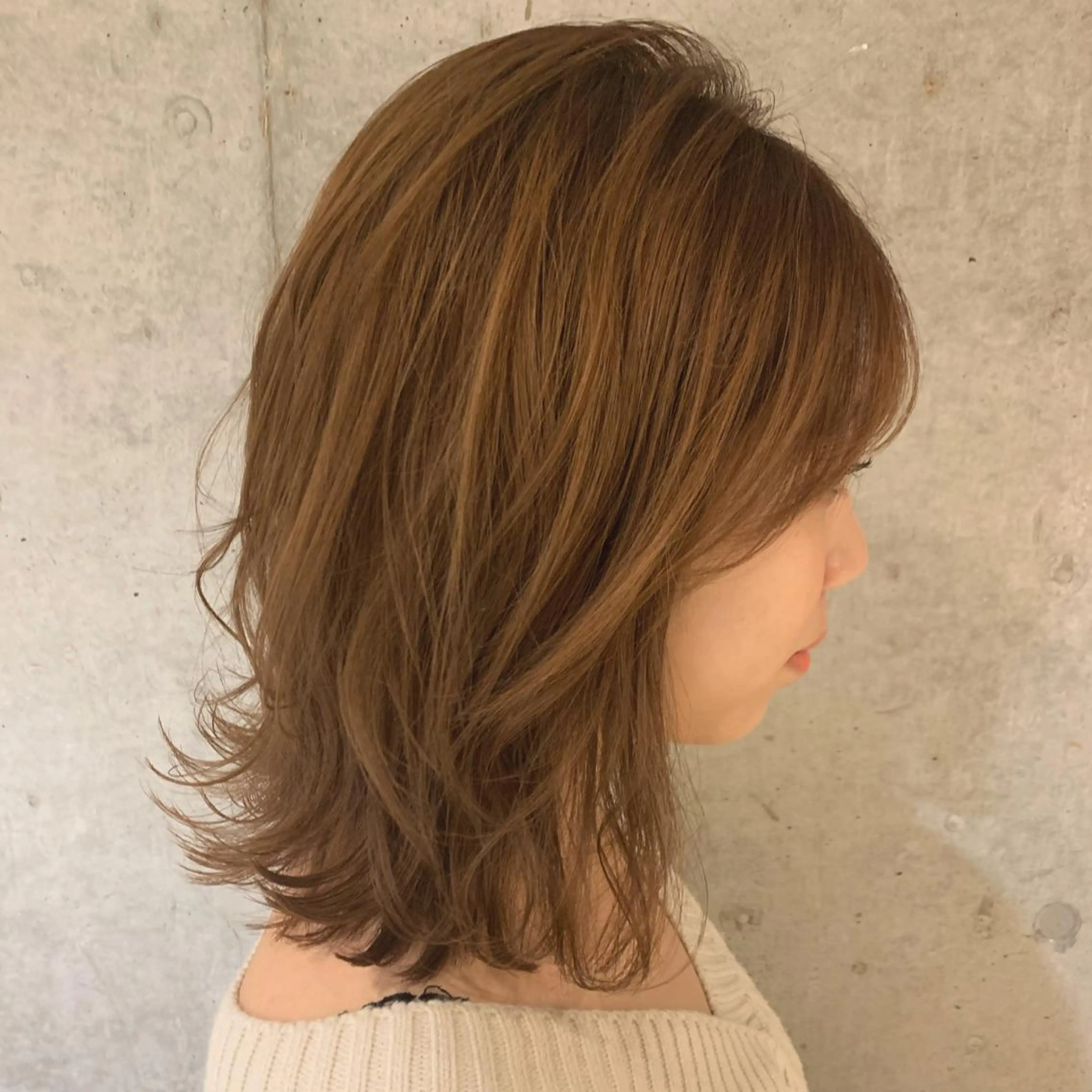 ミディアム カラー ベージュカラー オレンジ オレンジベージュ Lolonois梅田 /Okazaki:)のヘアスタイル